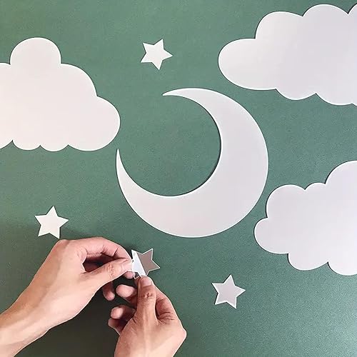 Miniatura 6 de Calcomanías acrílicas 3D de espejo de nube, autoadhesivas, luna, estrellas, nubes, espejo, calcomanías de pared, espejo plateado, decoración de