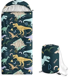 Wake In Cloud - Dinosaur Kids Sleeping Bag for Boys Toddlers, Camping in Warm Cold Weather, Backpacking Lightweight Compact Outdoor Liner for 3 Seasons Summer Spring Fall