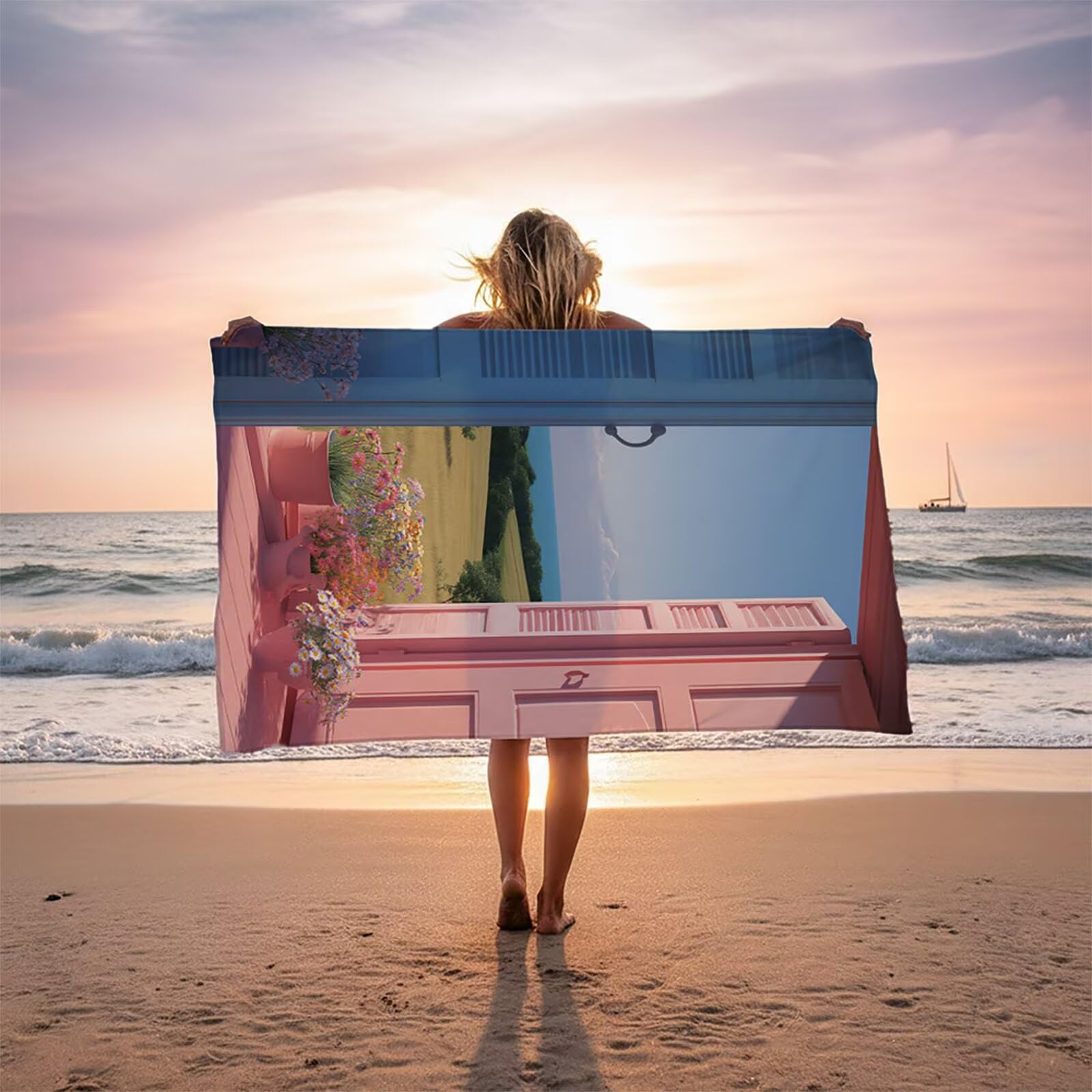 Toalla Playa Puerta, Toalla Playa Grande 220x100cm Suave Cómodo y Absorbente para Vacaciones Imprescindibles para Viajar, Toallas Gimnasio para Yoga Gym SPA Sauna Baños Regalo Mujere Flor LSTJ-2969