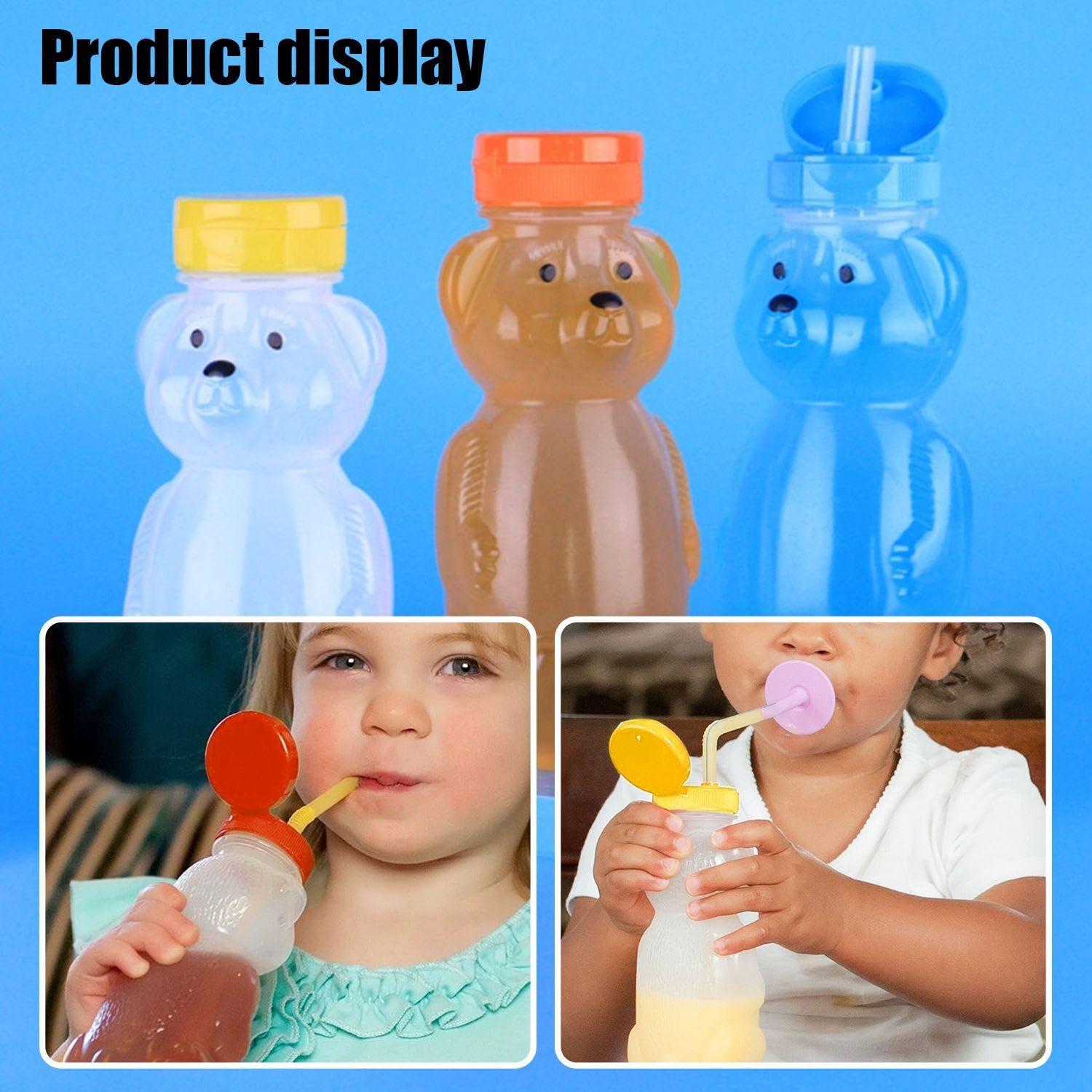 3 Pièces De Bouteilles En Paille D'Ours, 1 Brosse À Éponge, 3 Brosses À Paille, Design Mignon, Adapté Aux Enfants, 230 Ml, Jaune, Bleu, Orange