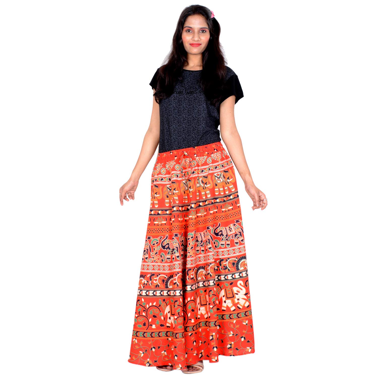 38 Inch Length Women's Cotton Printed Regular Long Elasti Skirt for Women (E_E38NT-0004)-image-34
