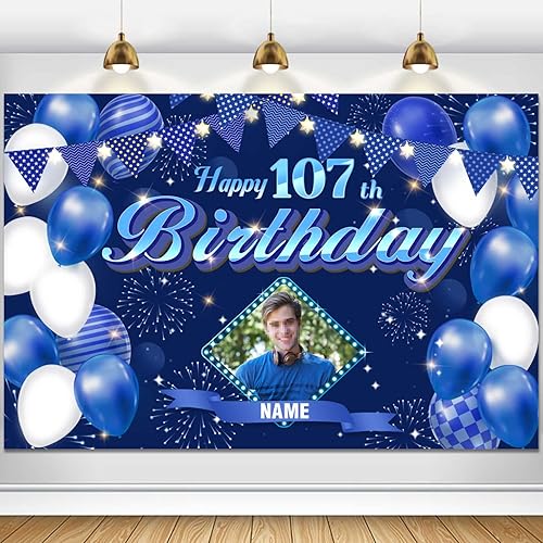 Vista 23 de Cartel personalizado de decoración de cumpleaños número 107 con temática de castillo y princesa, pancarta de tela personalizada para suministros