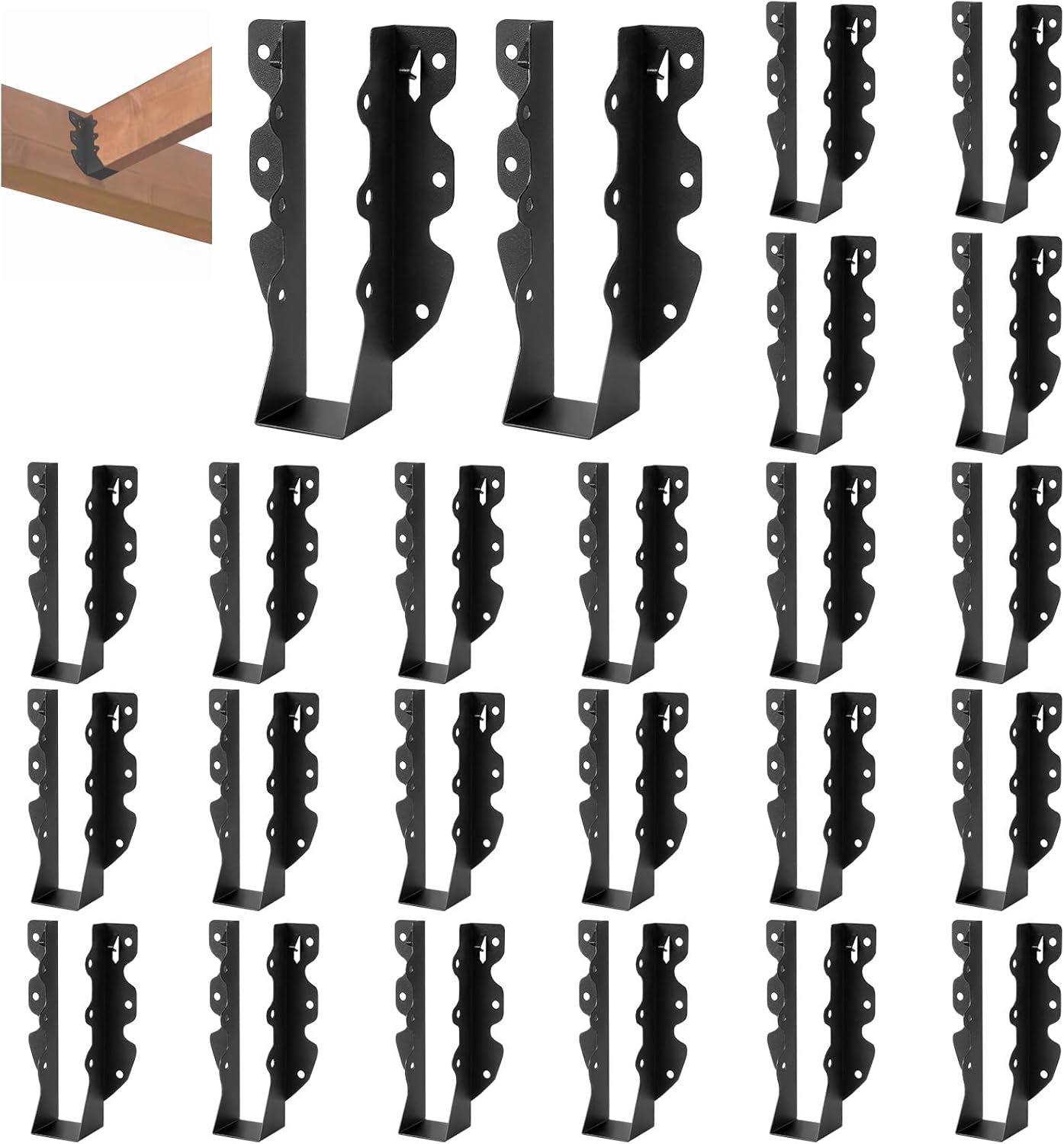 2x8 Joist Hangers, 24 Pcs Hurricane Ties for Rafters Tie Brackets, Black Powder Coating Joist Brackets for Ceiling Joists and Floor Deck