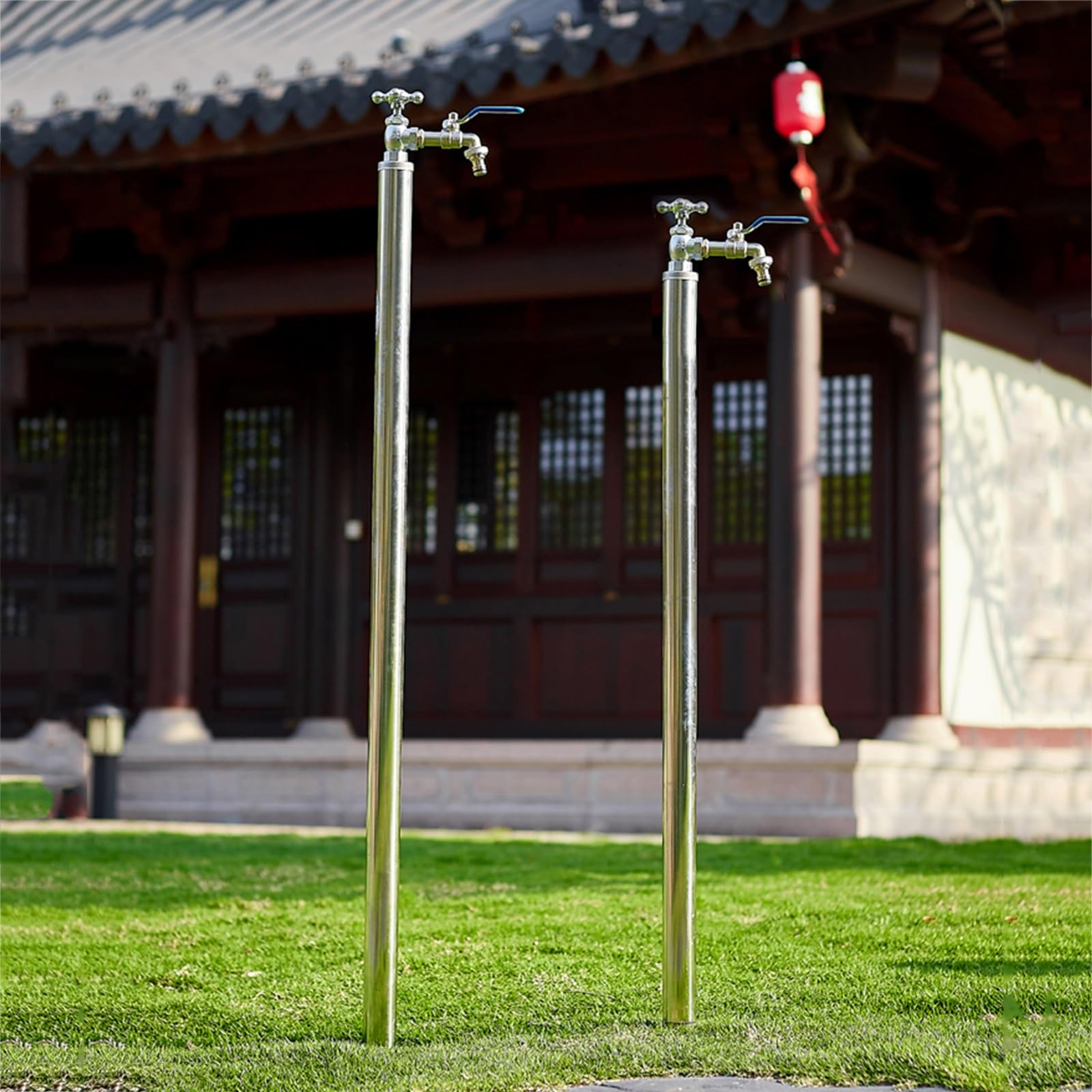Colonne d'eau Jardin - Robinet extérieur Rond Acier Inoxydable - Colonne d'eau autoportante - Pistolet pulvérisateur 1500 cm - Fournitures essentielles pour l'arrosage