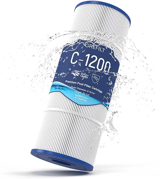 Grefilt C1200 Pool Filter Cartridge - High Flow 120 sq.ft Replacement for Hayward C1200/CX1200RE & Pleatco PA120 | OEM Fit (Fits Unicel C-8412, Filbur FC-1293) | 23.25"x8.94" OD