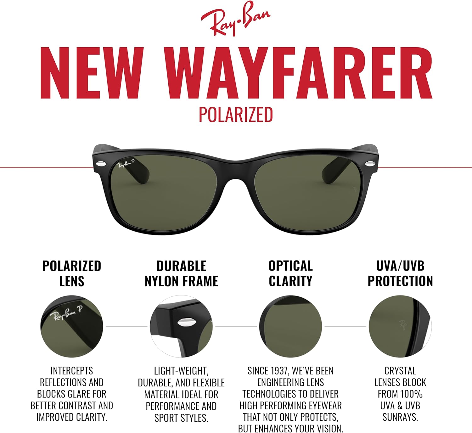 Ray-Ban RB2132 New Wayfarer Polarized Square Sunglasses - Image 4