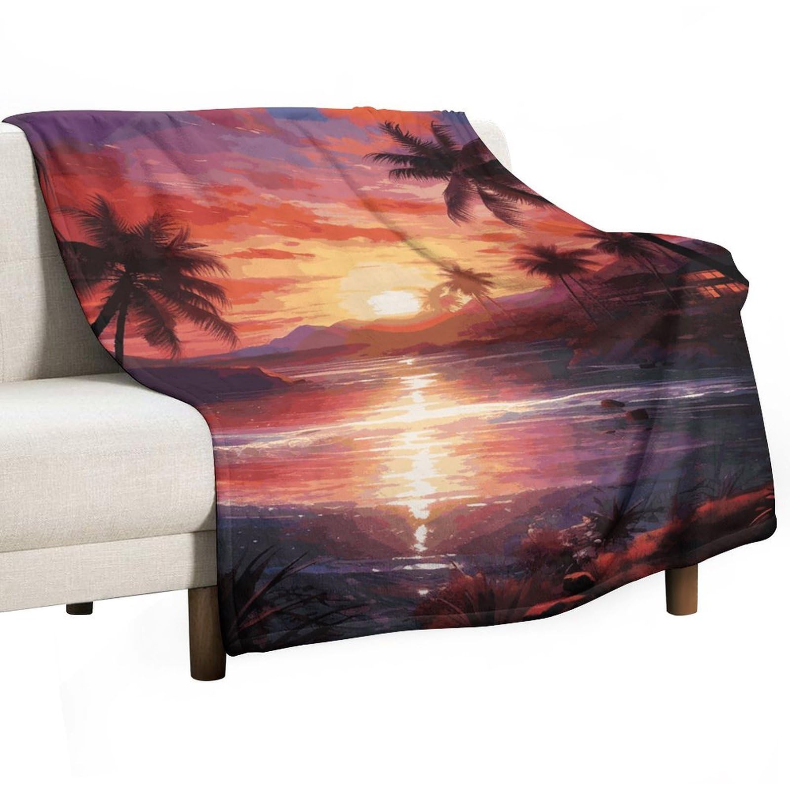 Couverture en flanelle coucher de soleil tropical pour lit et canapé de 167x228 cm