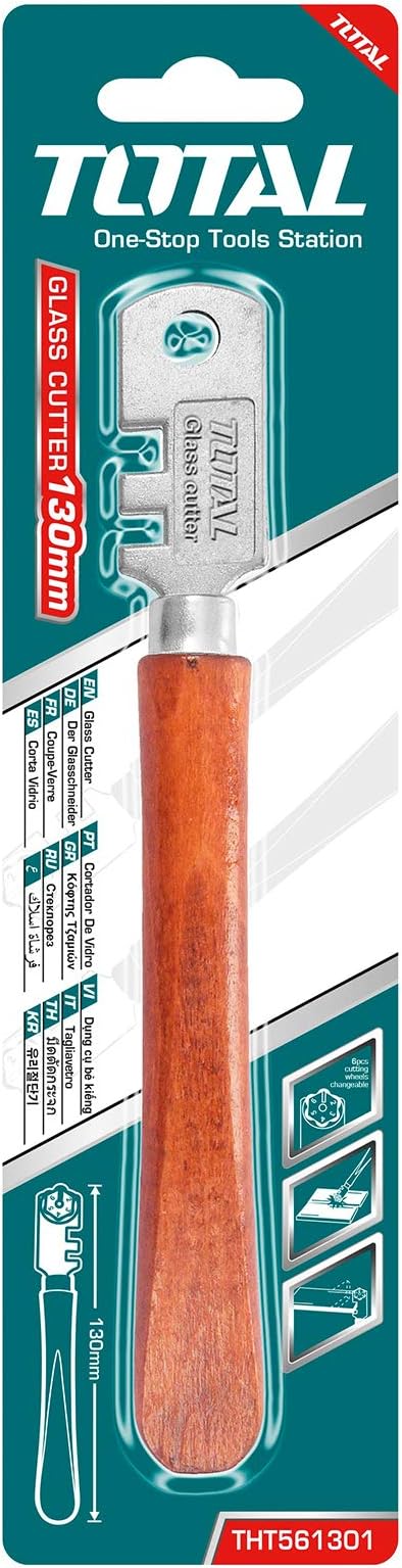 MR LIGHT TOTAL Glass Cutter 130 mm with Changeable 6 PCS Cutting Wheel (Silver, Large)