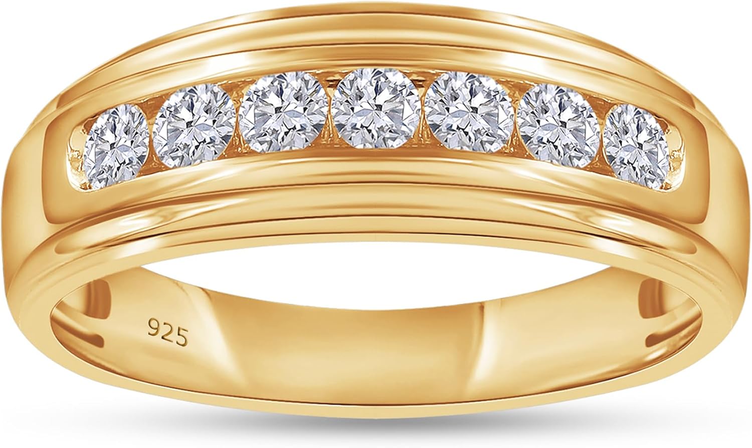 AFFY Men's Wedding Band Ring, 1/2 Carat Round Lab Grown Diamond Channel Set 7-Stone Wedding Anniversary Band Ring In 925 Sterling Silver OR 10K Solid Gold Jewelry Gift for Him (0.50 Cttw)