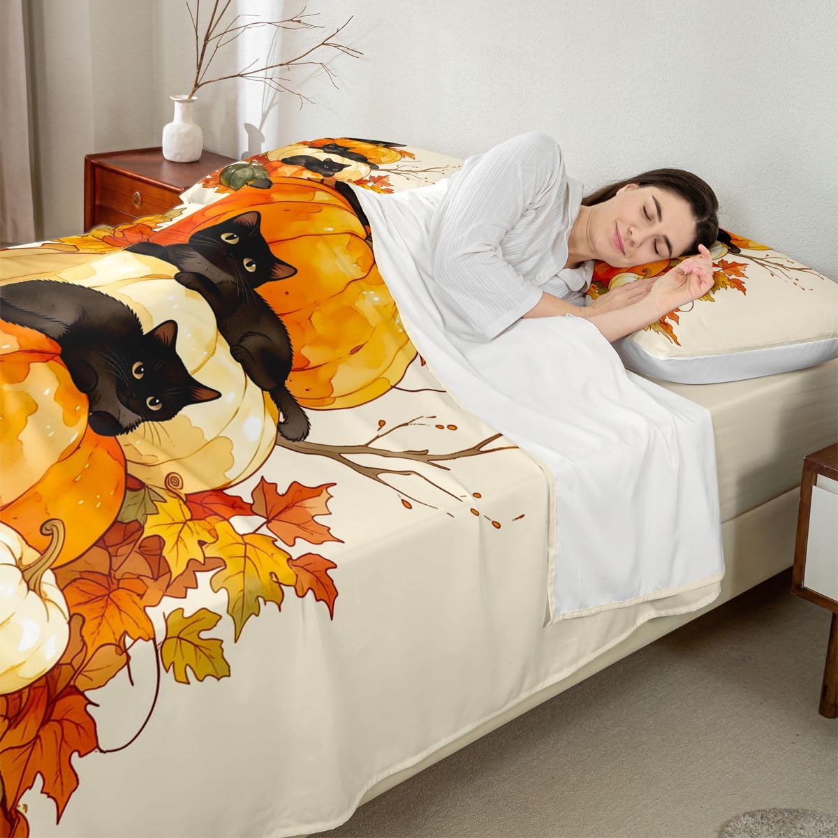 Homewish Sábana bajera ajustable de tamaño king con diseño de calabaza y