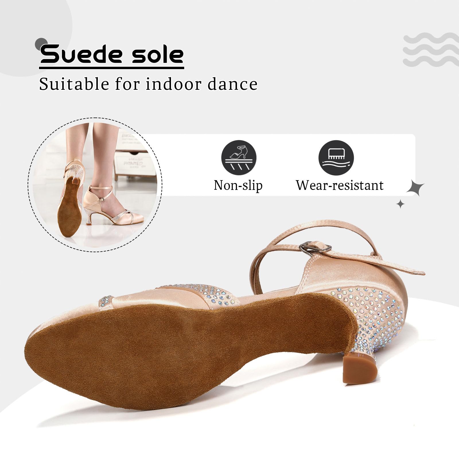 Zapatos de Baile Latino para Mujer con Diamantes Punta Cerrada Salsa Tango salón de Baile
