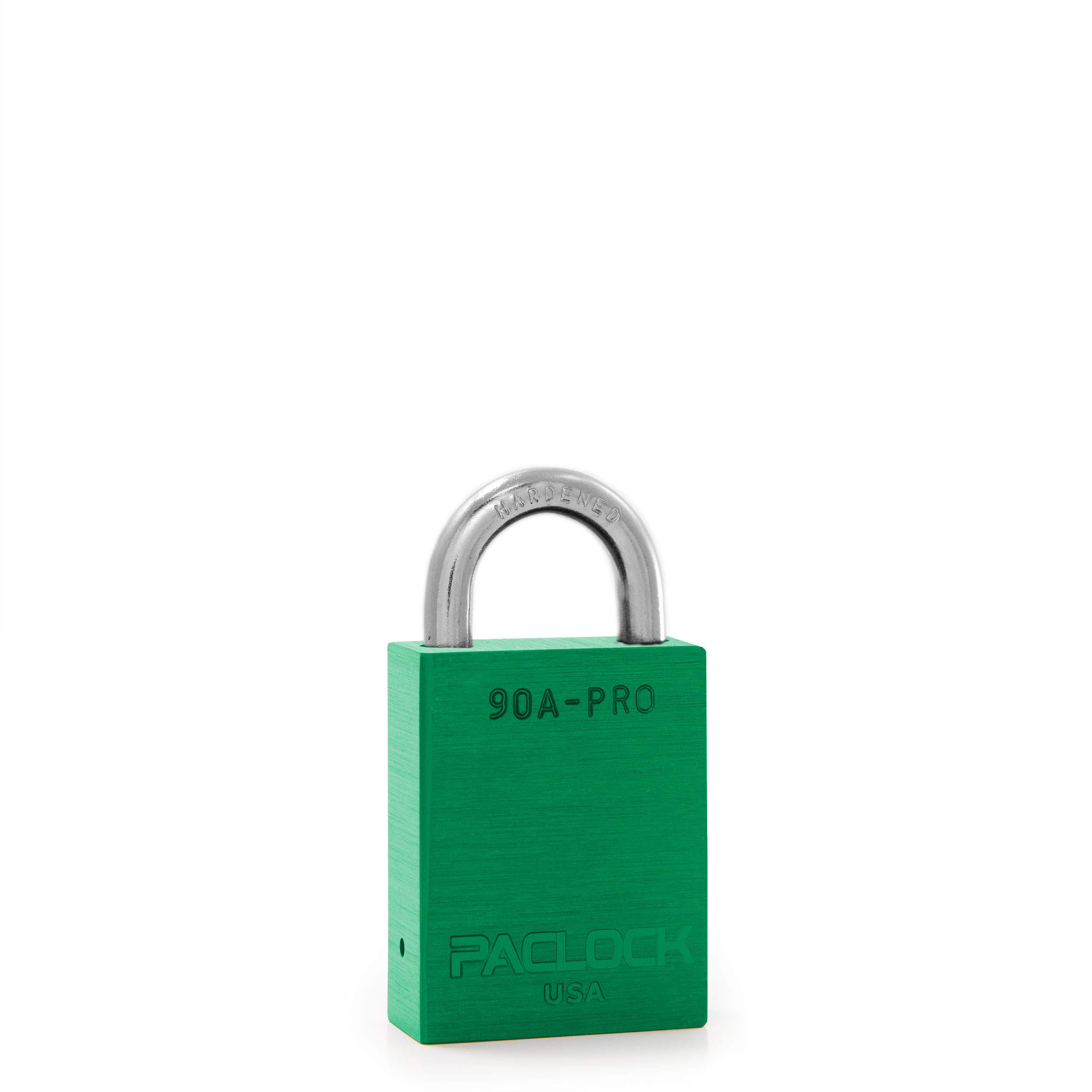 PACLOCK's 90A-PRO Padlock, 1/4" Diameter Hard. Steel Shackle, 3/4" Tall, High Performance 7-Pin Cylinder w/ 1 Key, Keyed Differently, Green
