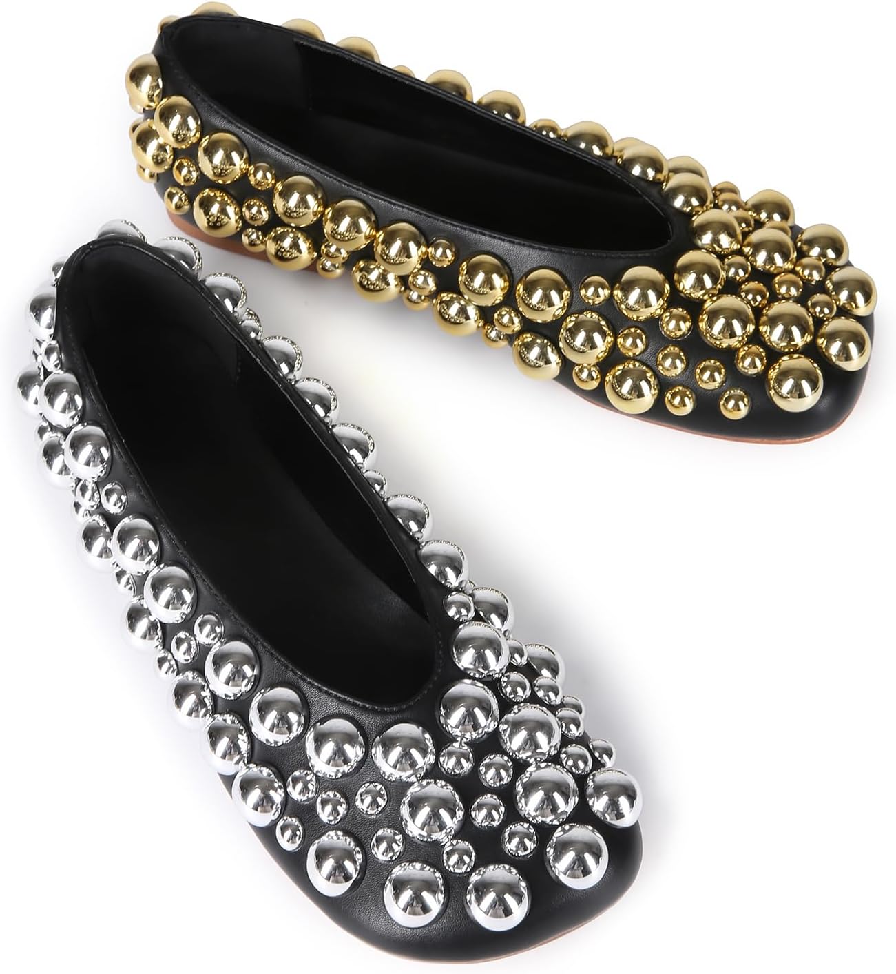 Saint Leia Women's Black Ballet Flats Shoes with Gold Silver Pearls Ideal for Work Parties Everyday Wear - Image 3