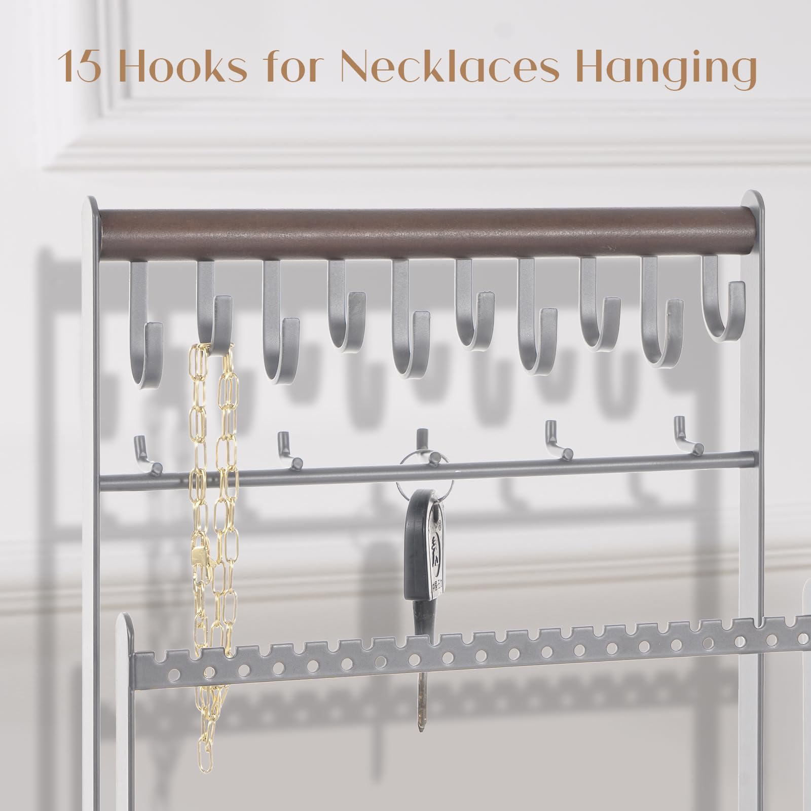ProCase Organizer per gioielli, organizer per collane, orecchini, regali di San Valentino, 6 ripiani, supporto per collane, espositore per gioielli, albero per braccialetti e anelli, grigio
