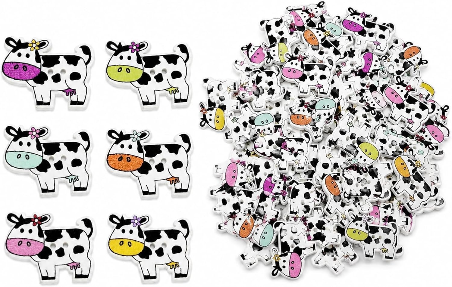 LUOZZY 100 Pcs Wooden Cow Animal Buttons Sewing Craft Home Display Decor ﻿