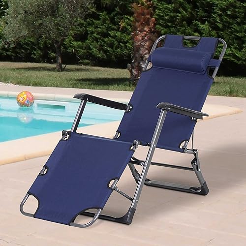 Miniatura 2 de Outsunny Tumbona plegable para exterior, silla de bronceado 2 en 1 con almohada y bolsillo, silla de piscina ajustable para playa, patio, césped,