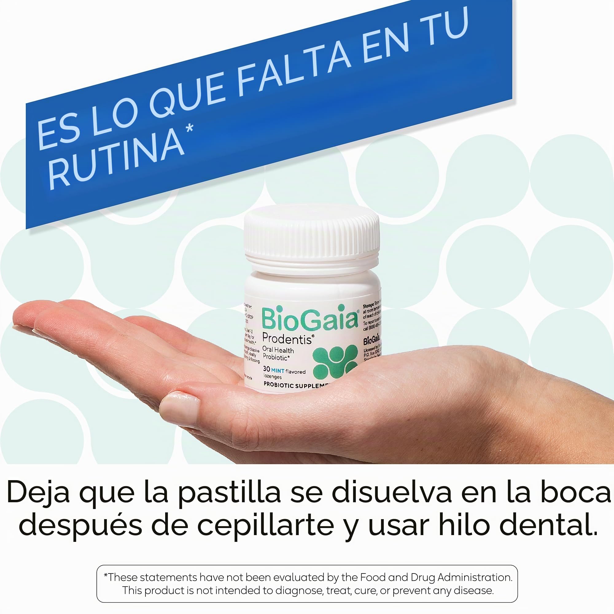 BioGaia Prodentis | Pastillas probióticas dentales | Promueve encías y dientes saludables | Defiende contra problemas dentales | Repone el microbioma oral | Mejora la salud bucal | Sabor a menta |