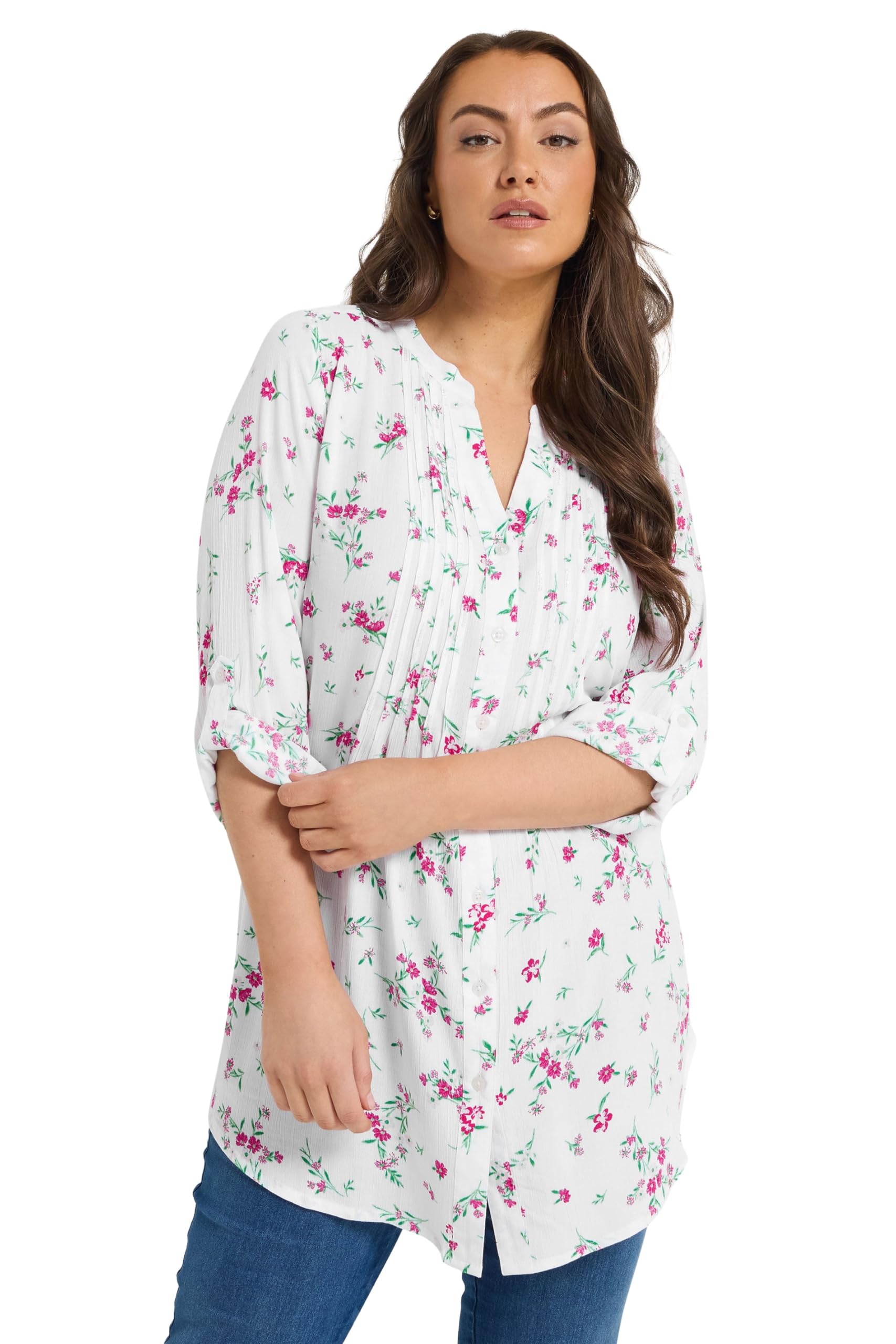 Yours Women's White Curve Floral Pintuck Blouse - Plus Size Curve