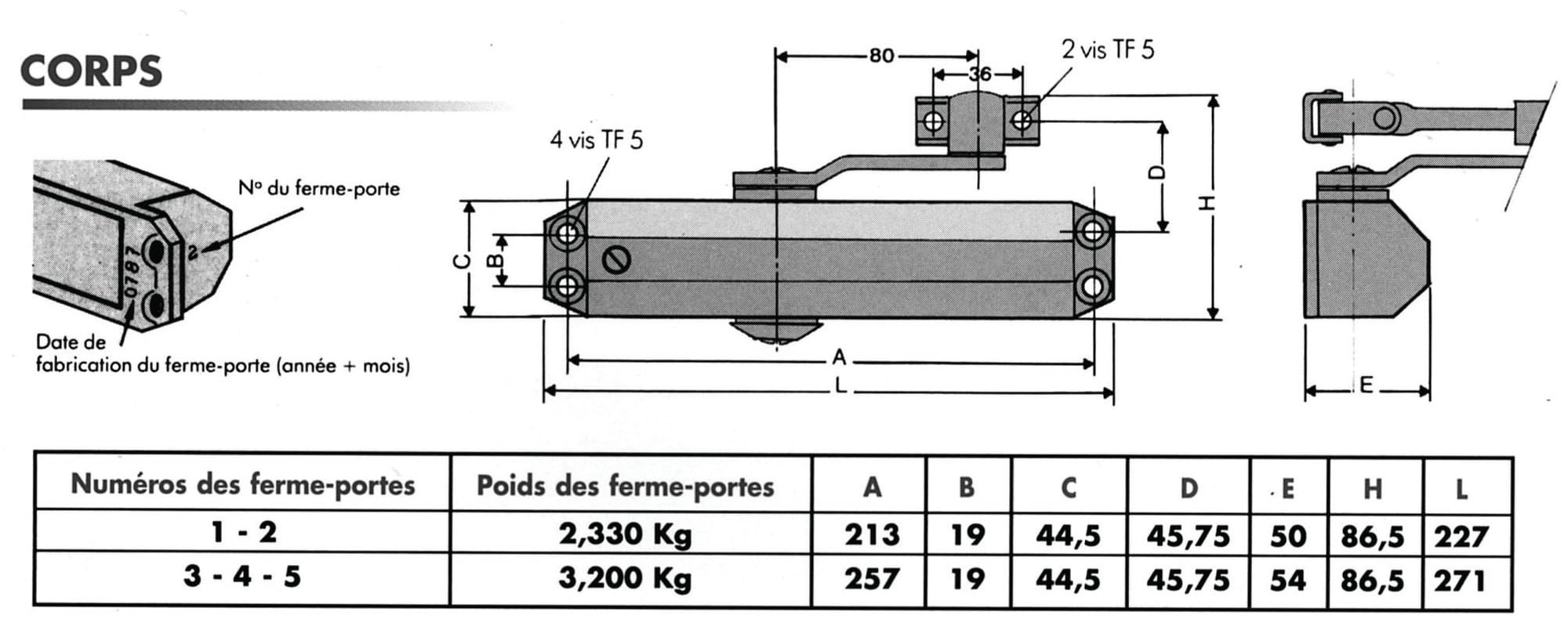 Ferme-porte série GR010 force 3 fourni avec bras réglable - GROOM - 50311X