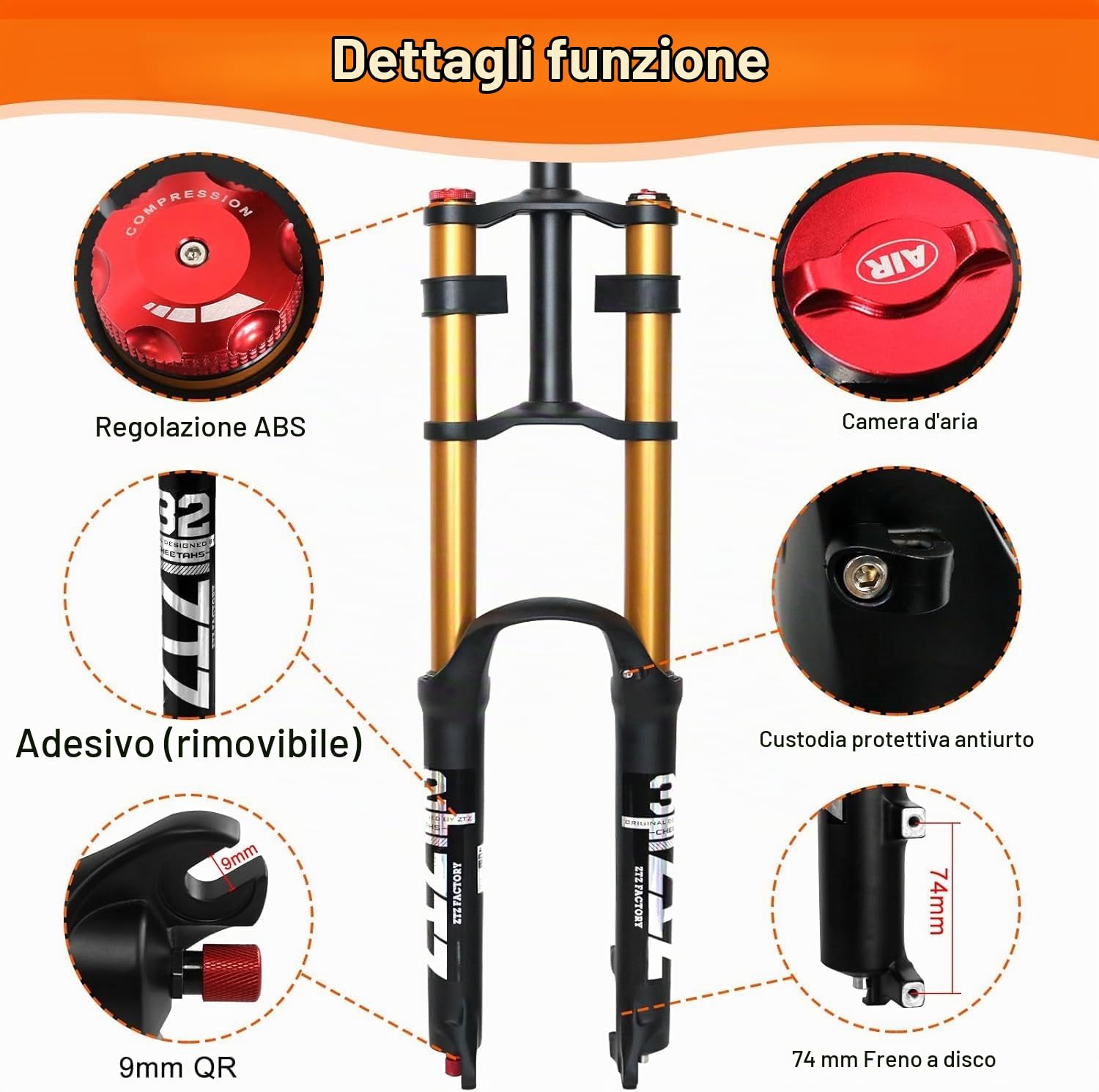 splumzer【EU Stock Bike Suspension Fork 26/27.5/29"per Mountain Bike, DH Air Doppia Spalla in Downhill Ammortizzatore Ammortizzatore Ultralight Bicicletta Ammortizzatore Rebound