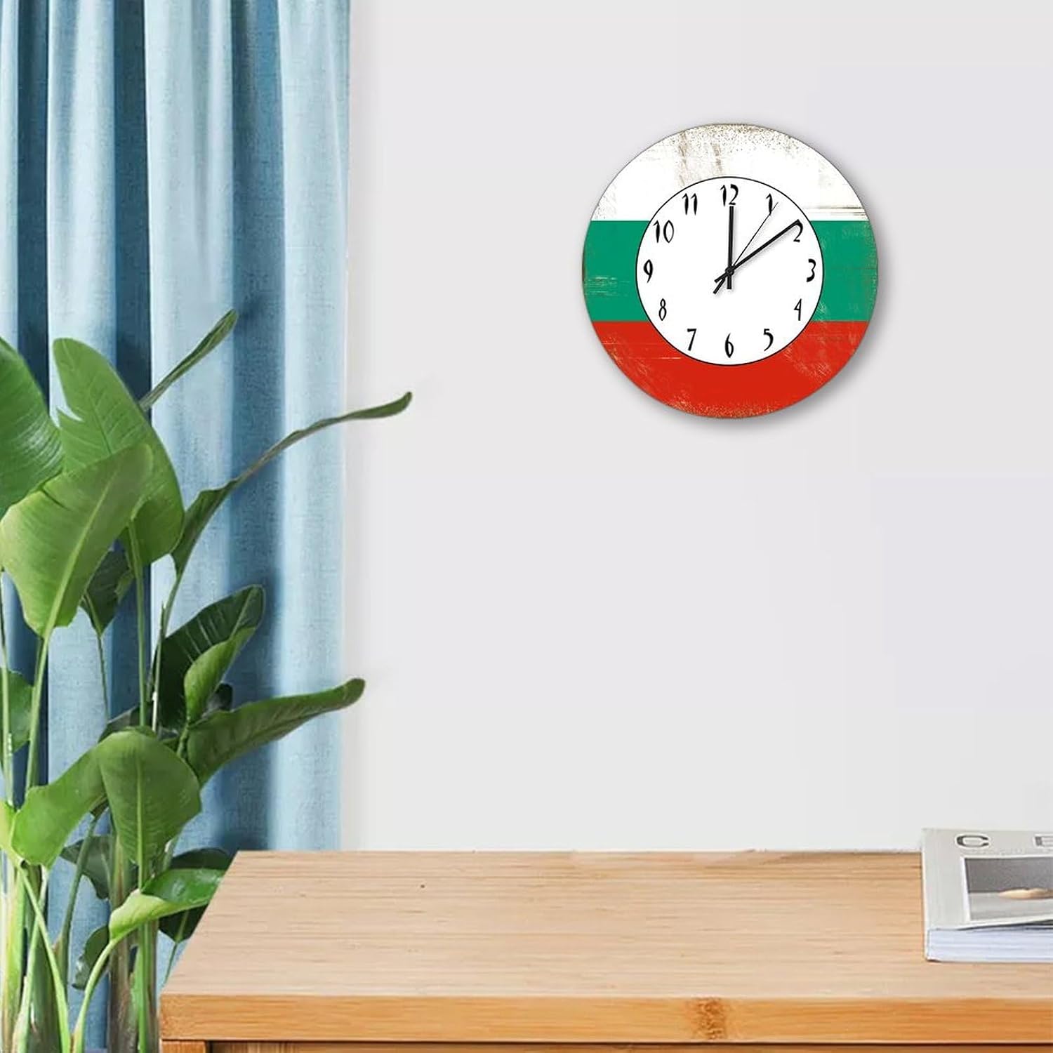 Bulgaria Hanging Wall Clock Vintage Bulgaria National Flag Round Wood Wall Clock 15inch Clocks Battery Operated Quartz Silent Art Clocks for Living Room Bedroom Office