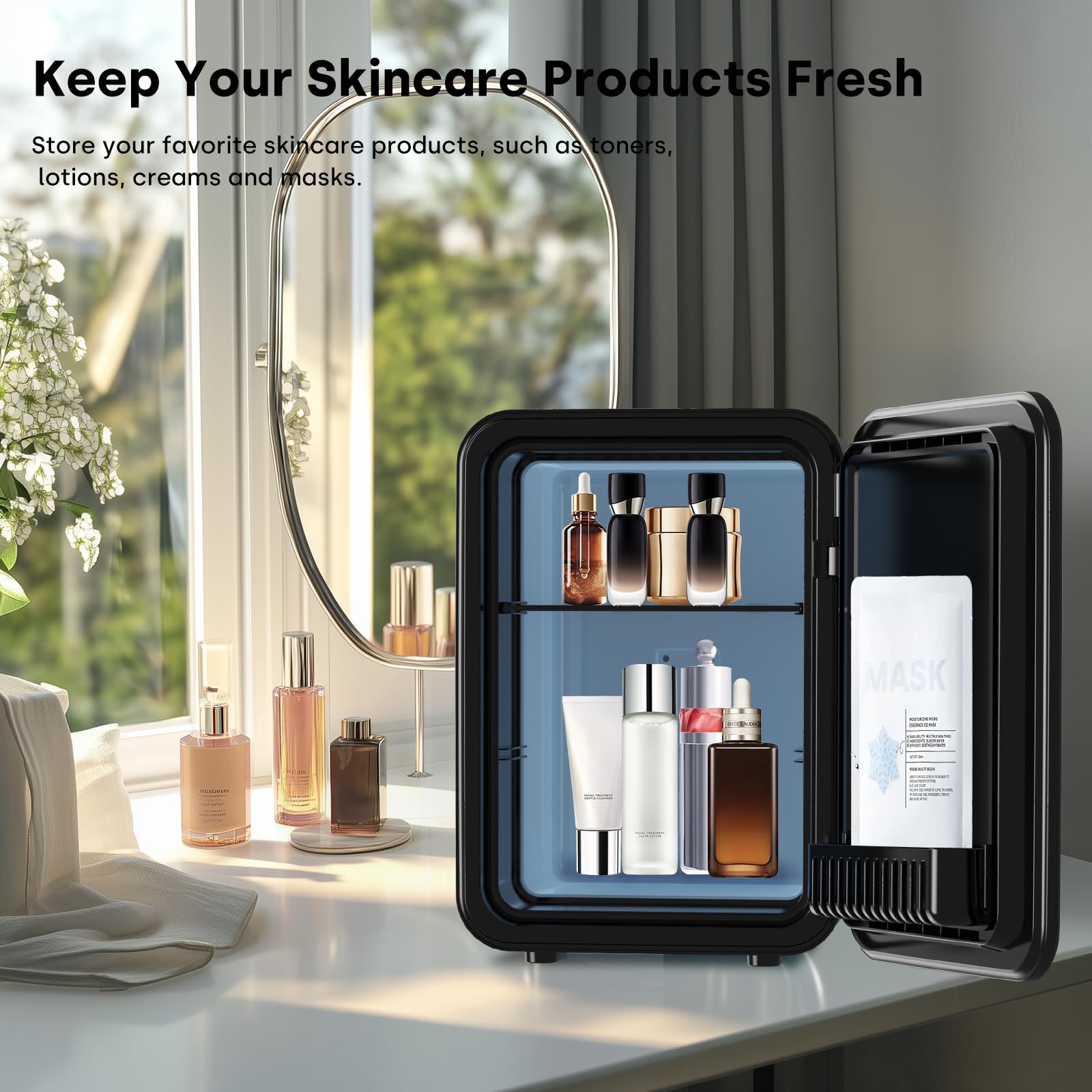 Enventor Mini Frigo de Chambre 10L, Petit Frigo Double Système de Refroidissement 12V/220V, Refroidissement et Chauffage, Compact Fridge Cosmétique