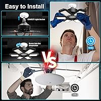 Vista 3 de Paquete de 2 Luces de Garaje, 200W 20000LM 6500K Luces LED de Taller, Luces LED de Techo de Garaje con 6+1 Paneles Ajustables para Sótano, Granero