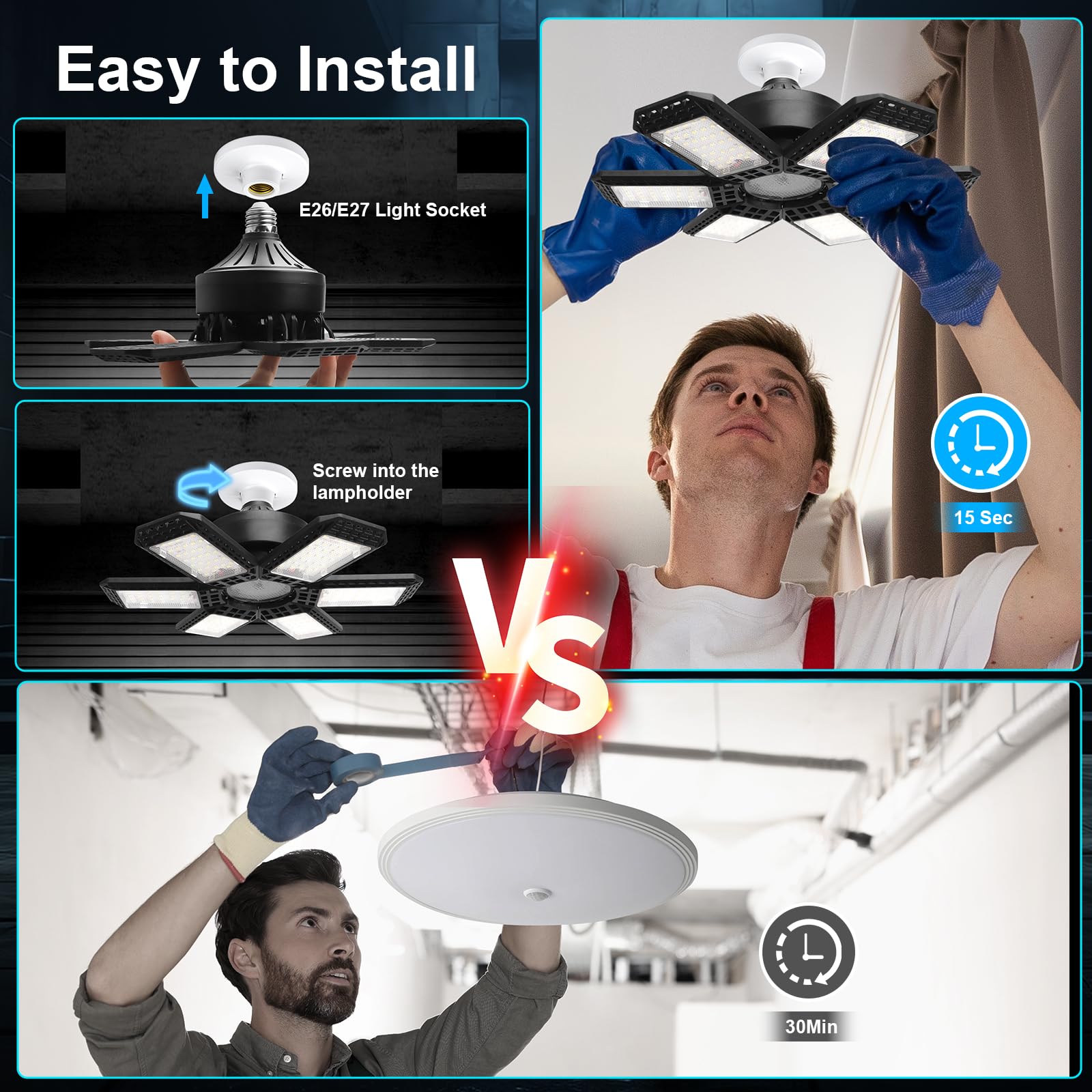 4 Pack Garage Light 200W 20000LM 6500K LED Shop Lights Garage Lights Ceiling LED with 6 1 Adjustable — view 2