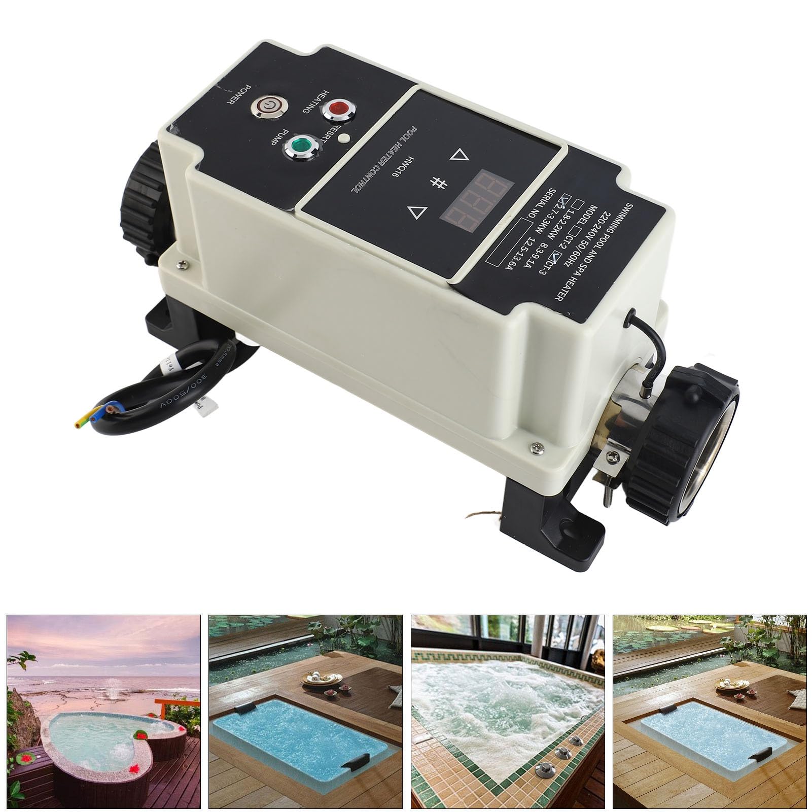 Calentador de Agua Eléctrico para Piscina, Termostato Potente para Bañera de Hidromasaje, SPA, 220-240V, Acero Inoxidable, 3,3 KW, Fácil Instalación para Bañera de Masaje