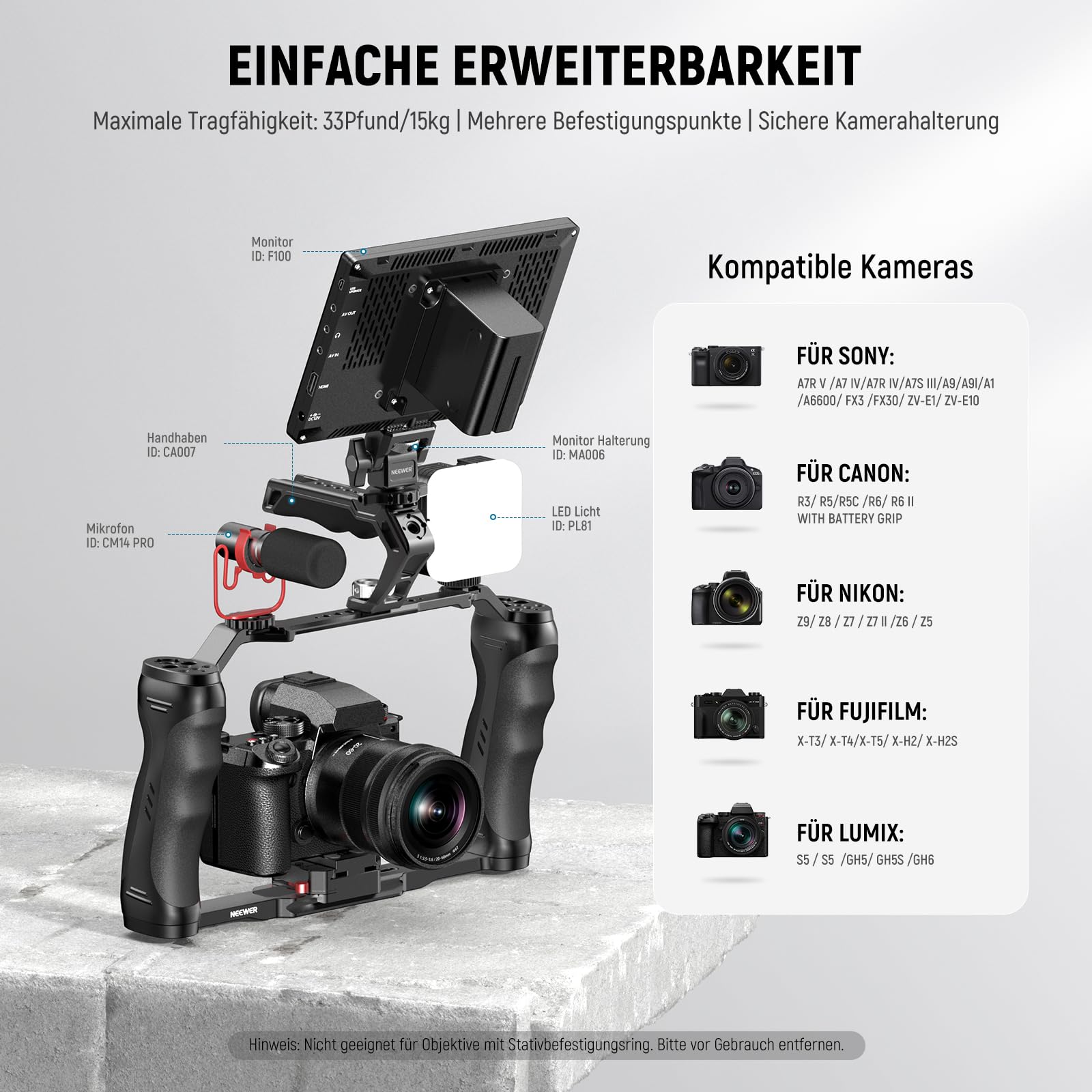 Neewer Videokamera Käfig Rig mit Arca Typ Schnellwechselplatte – Bild 3