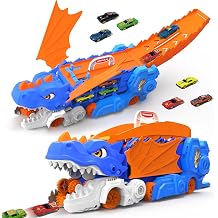 VATOS Dinosaur Transport Truck Car Toy - Storage Toddlers Track Toys with Sound, Portable Truck Car Toy with 6 Race Cars, Best Gift Carrier Vehicles Toys Set for Kids for Boys 3-5 Years Old