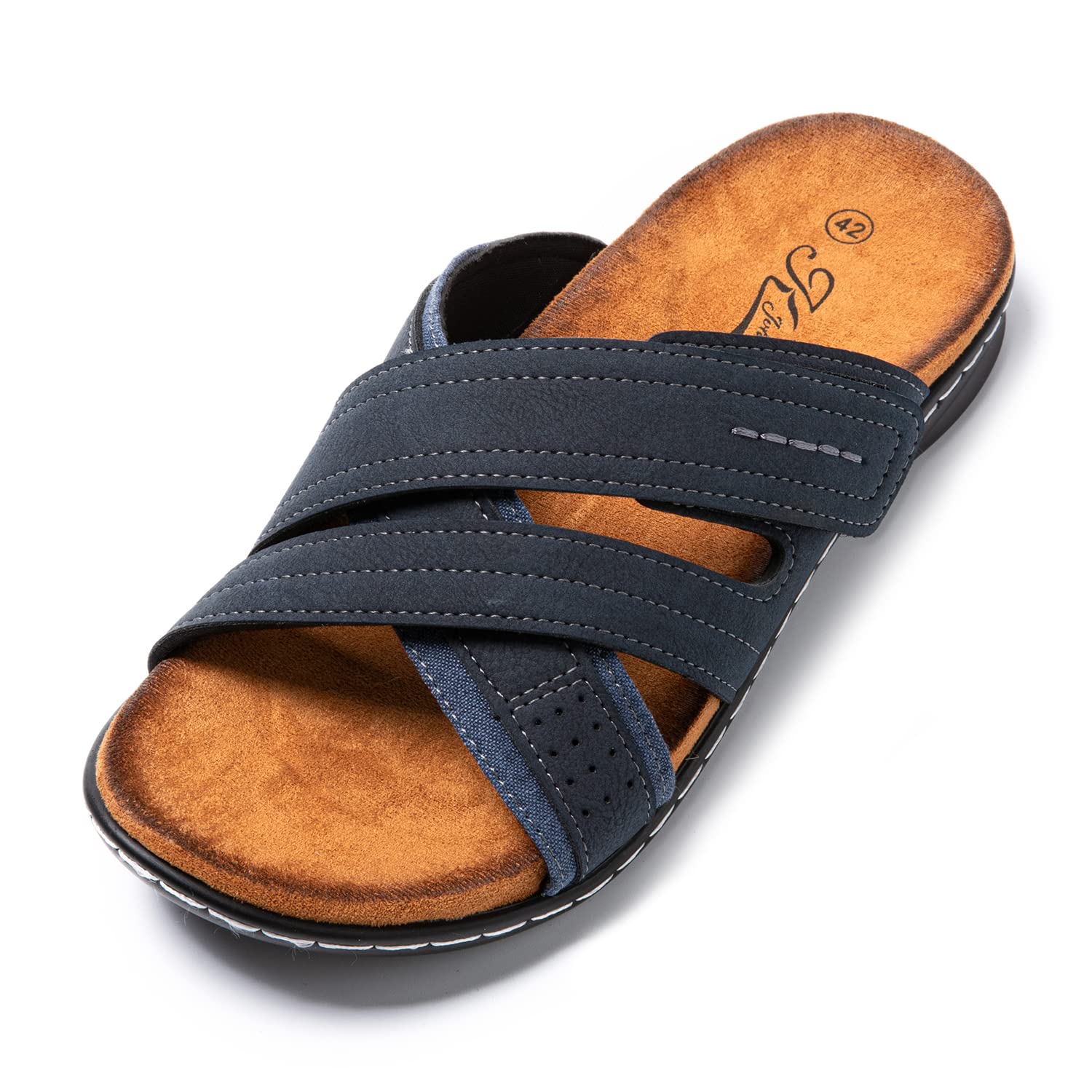 JOMIX Sommer Sandalen Herren Querriemen Pantoletten Herren Weiche Kunstleder Klettverschluss Latschen Rutschfeste Gummisohle Meer Strand Outdoor