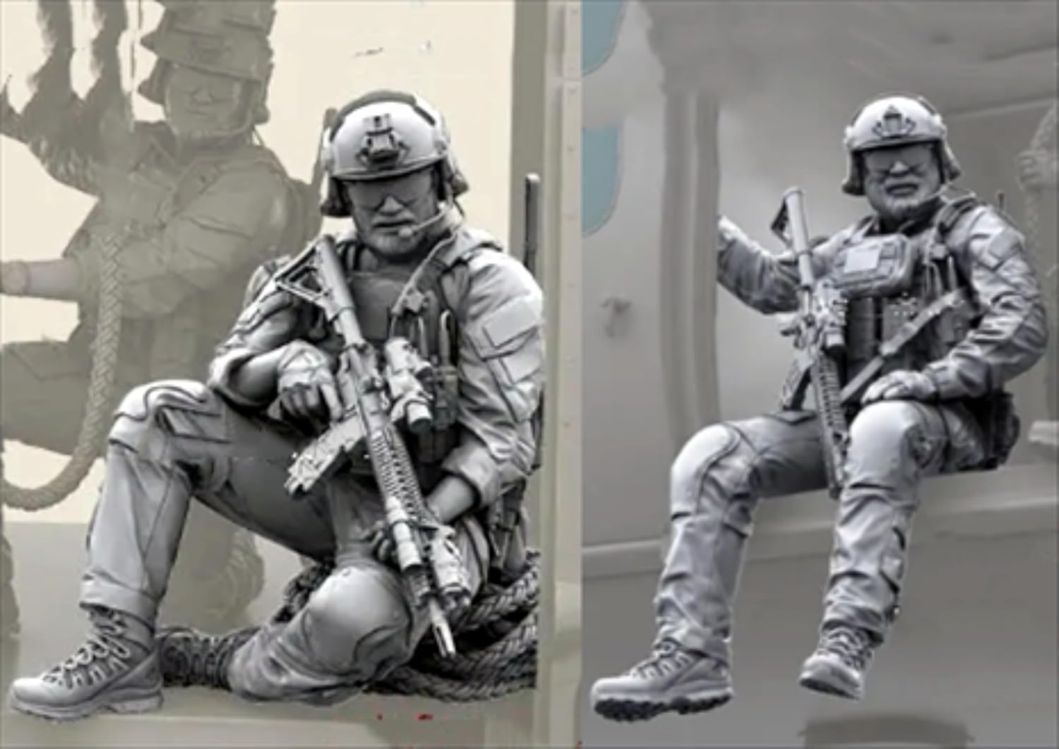 TRUEGRIS 1/35 US Helicopter Commando Soldier Model Kit Unpainted and Unassembled Resin Soldier Model (2 People, no Aircraft) //l1b8J8
