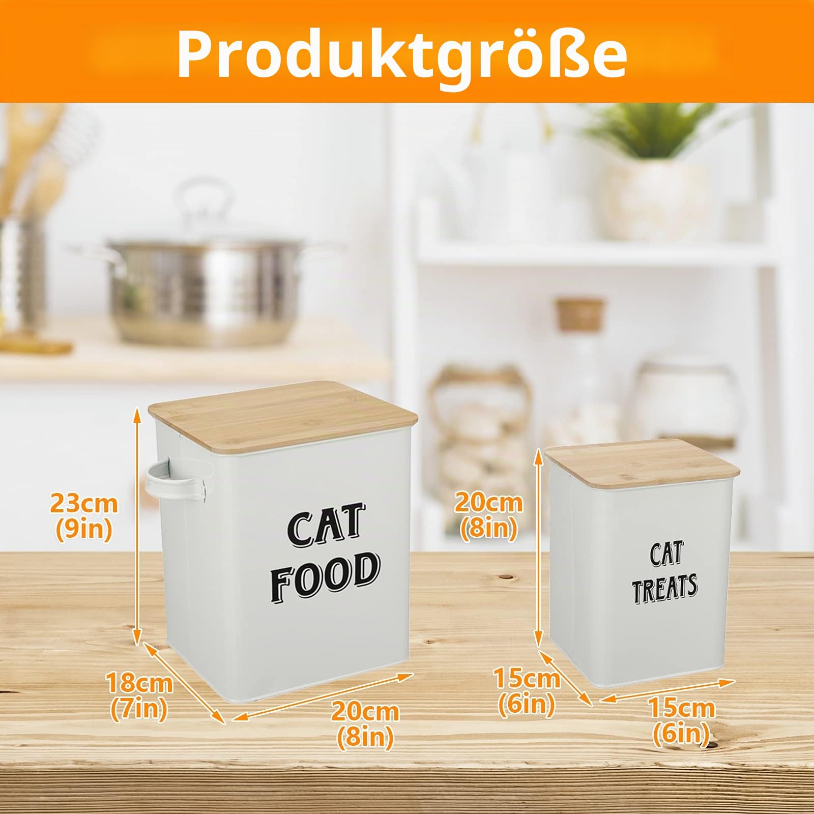 Morezi Tierfutterbehälter, Aufbewahrungstank für Katzenfutter, Futterbox mit Schaufel und luftdichtem Holzdeckel, Aufbewahrung von Lebensmitteln und organisations-weiß
