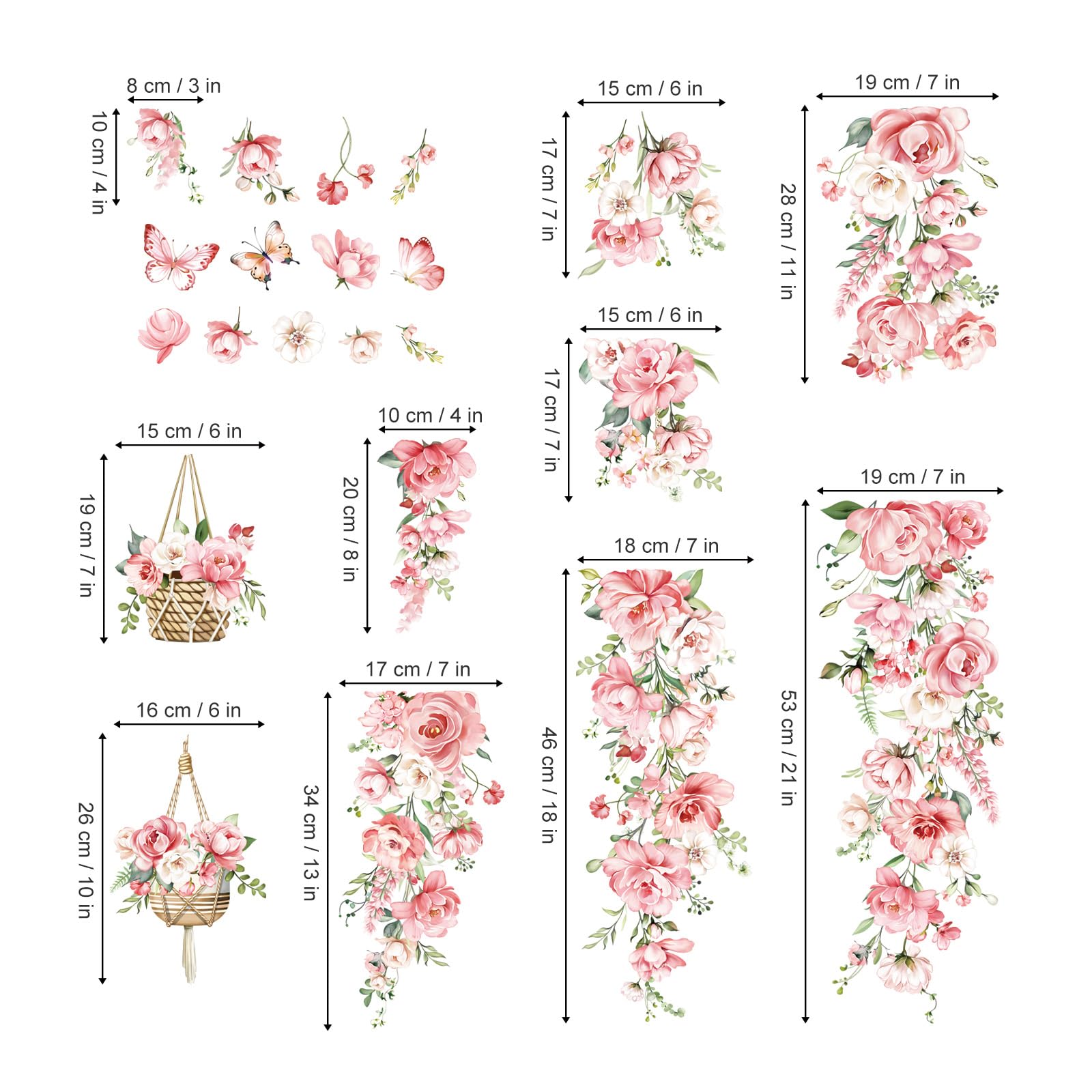 decalmile Spring Summer Hanging Flower Vine Double Sided Window Clings Pink Peony Floral Window Decals Anti-Collision Glass Window Doors Window Stickers - Image 4