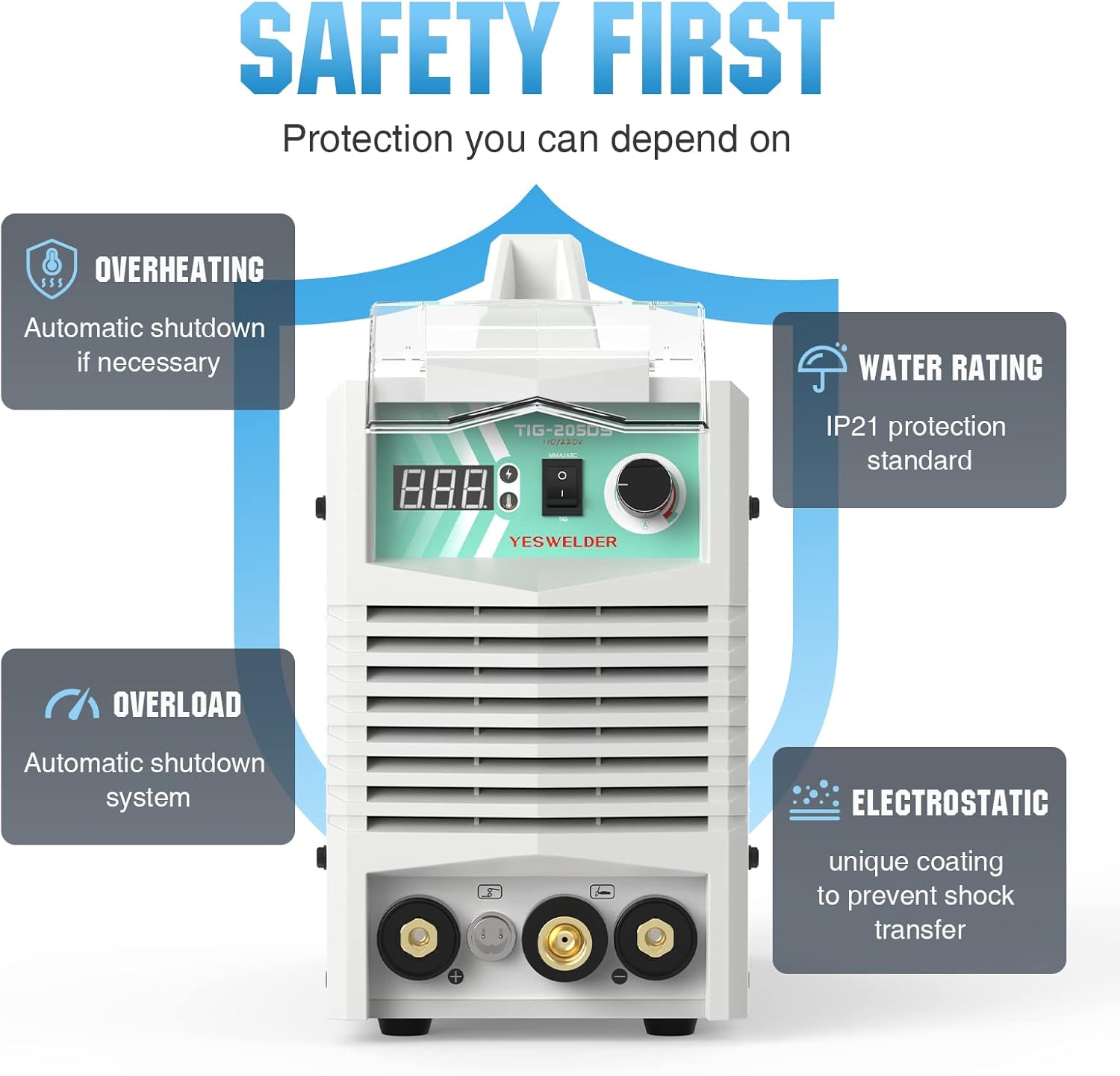 YESWELDER TIG-205DS HF TIG/Stick/Arc TIG Welder,205 Amp 110 & 220V Dual Voltage TIG Welding Machine with Foot Pedal - - 