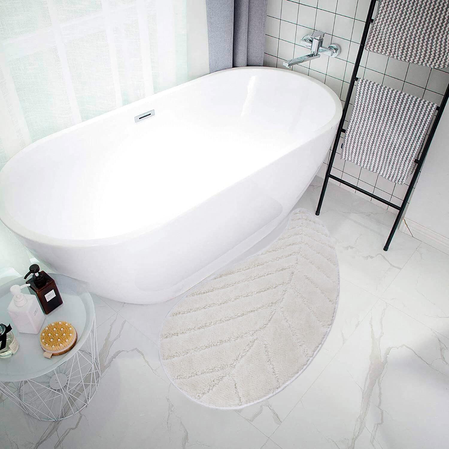 emmevi Tappeto Bagno Foglia Morbido Assorbente Camera Letto Scendi Doccia Antiscivolo mod.FIJI PANNA