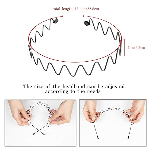 Miniatura 6 de YOCOMEY Juego de 15 aros de metal ondulado para el cabello para mujer y hombre, unisex, color negro, diadema de ondas de primavera, banda elástica