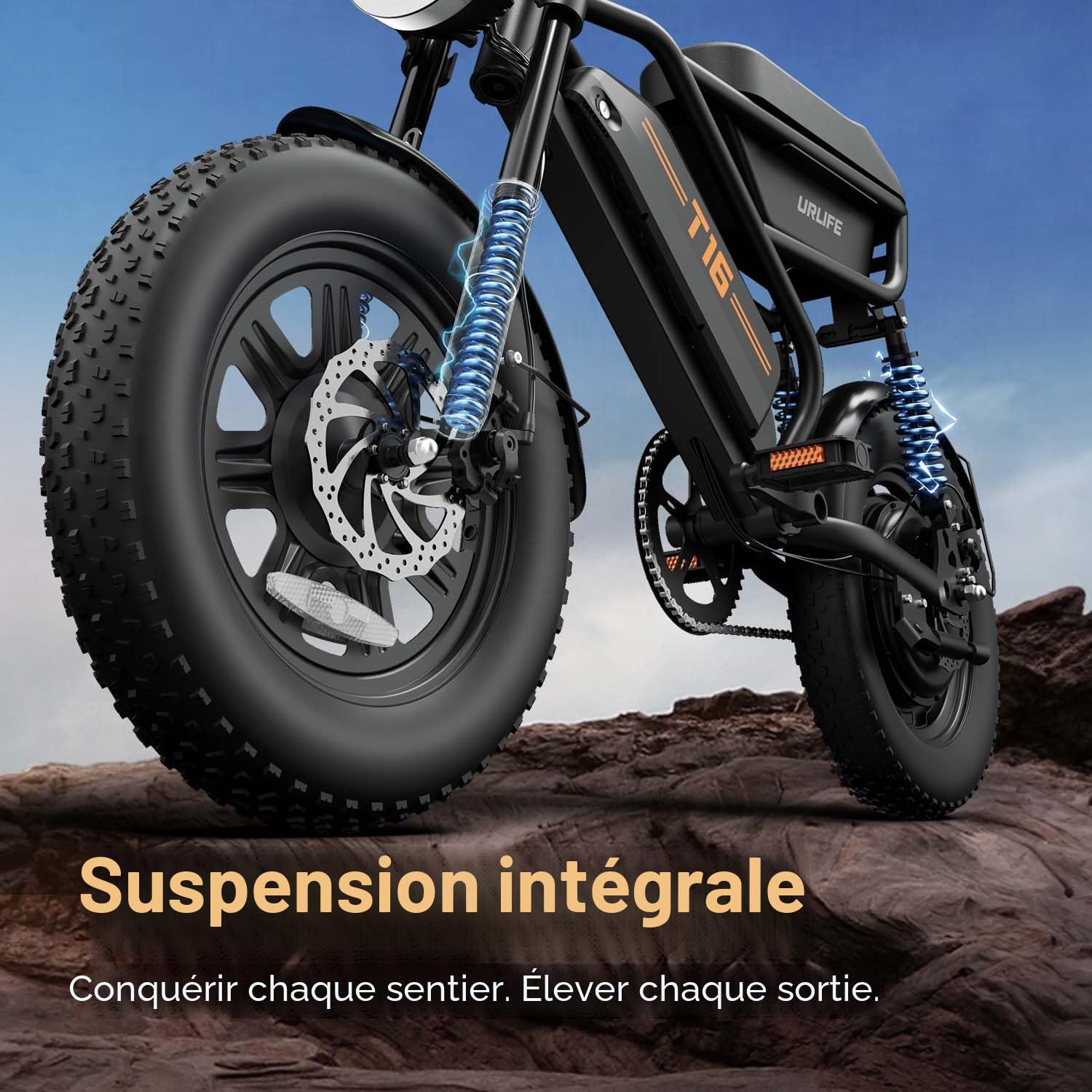 URLIFE Vélo Électrique pour Adultes, 16" x 3.0 Portée de 100 km E Bike | Batterie Amovible 48V 13Ah, Portée de 100 km Moteur sans Balais 250W, Double Suspension, Velo Electrique pour Adolescents