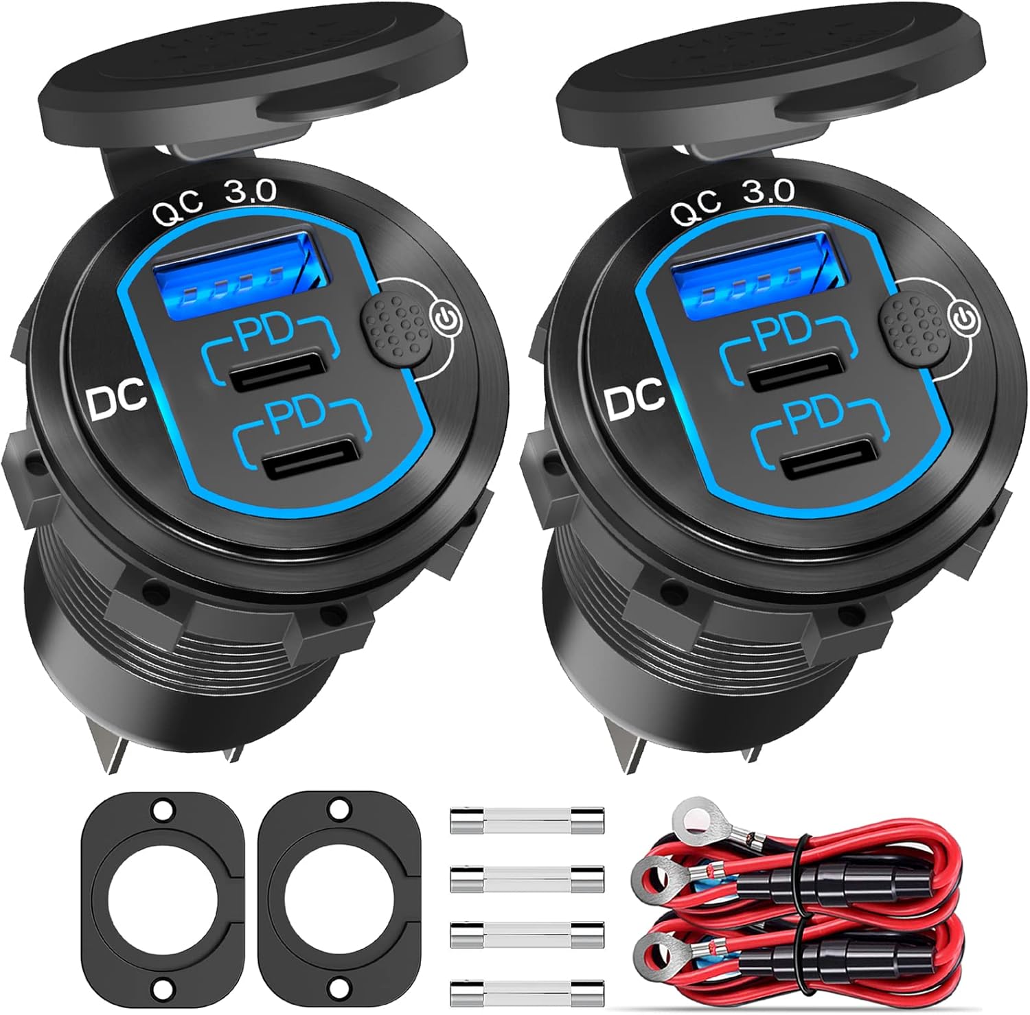 12 Volt USB Outlet USB C Aluminum Car Charger Socket 58W