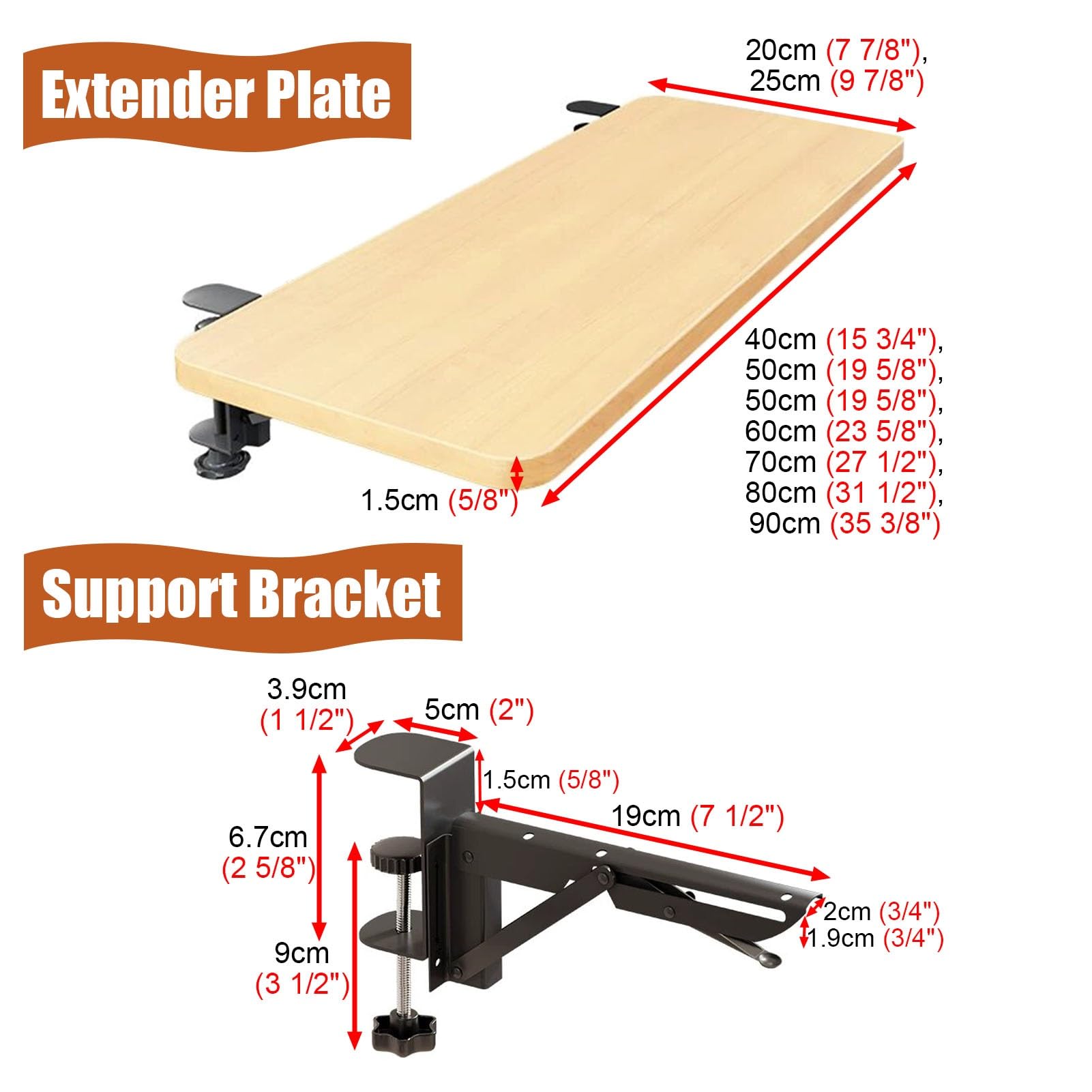 Vibeo Prolunga per Davanzale Mensola di Estensione per Davanzale con Fissaggio a Morsetto 40 60 80 90 cm, Supporto Pieghevole per Davanzale, Prolunga per Balcone Stretto | Black,40x20 cm (16x8 in)