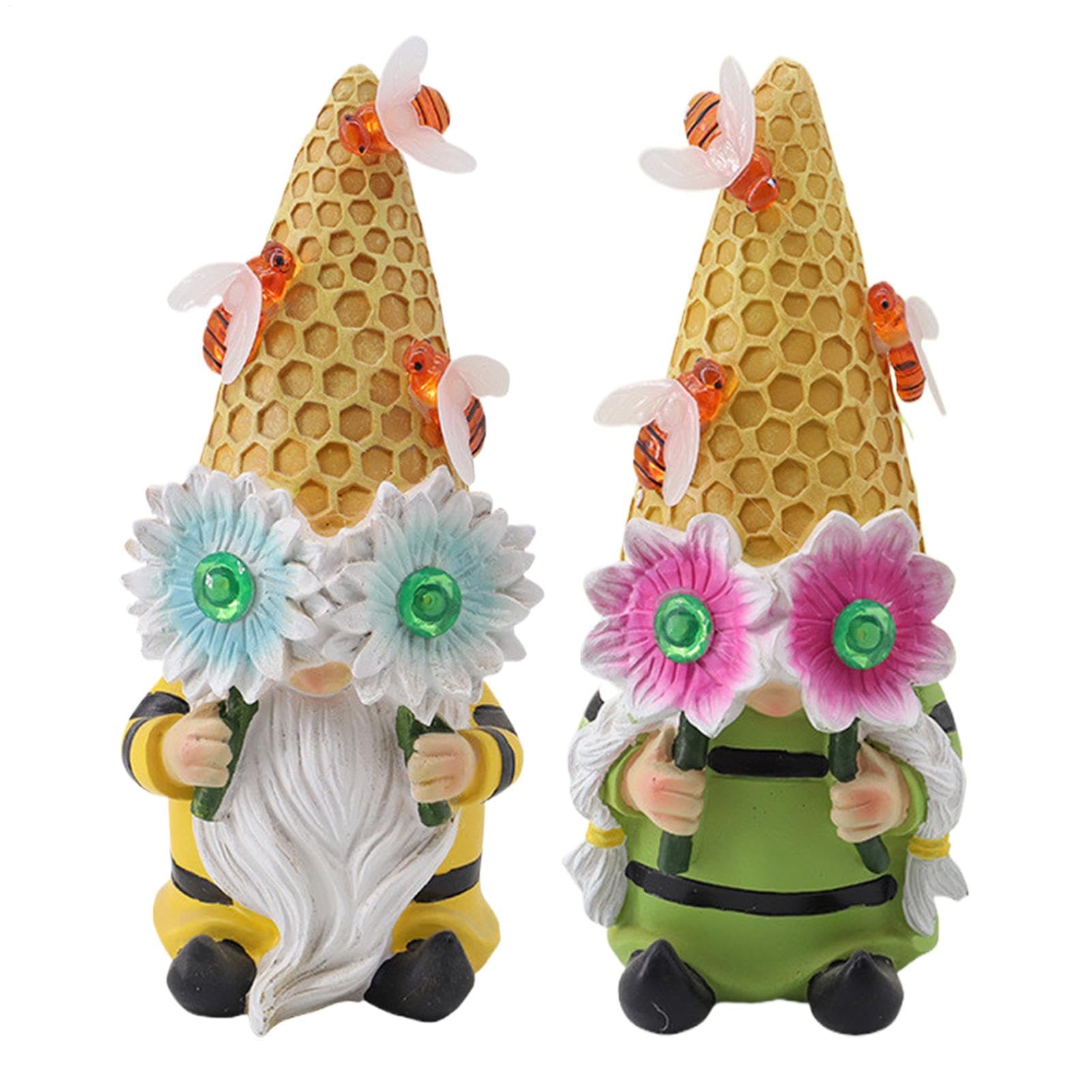 Statue gnome de jardin en résine durable avec éclairage LED solaire haute finition