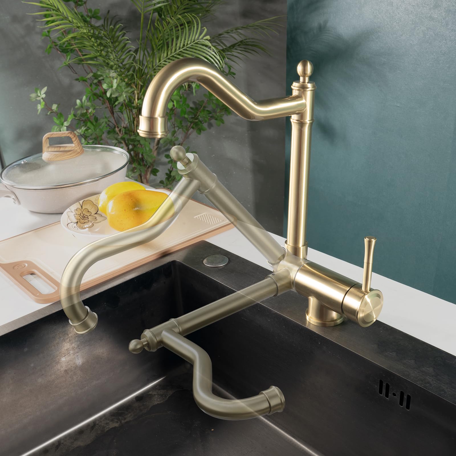 Rubinetto Cucina Abbattibile Stile Antico Dorato Miscelatore Cucina Abbattibile Oro Retro Rubinetto Lavello Pieghevole Sottofinestra