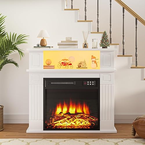 Miniatura 7 de Chimenea eléctrica de 28 pulgadas con repisa, chimenea LED pequeña con inserto de chimenea de 18 pulgadas, llama realista 3D, chimenea portátil