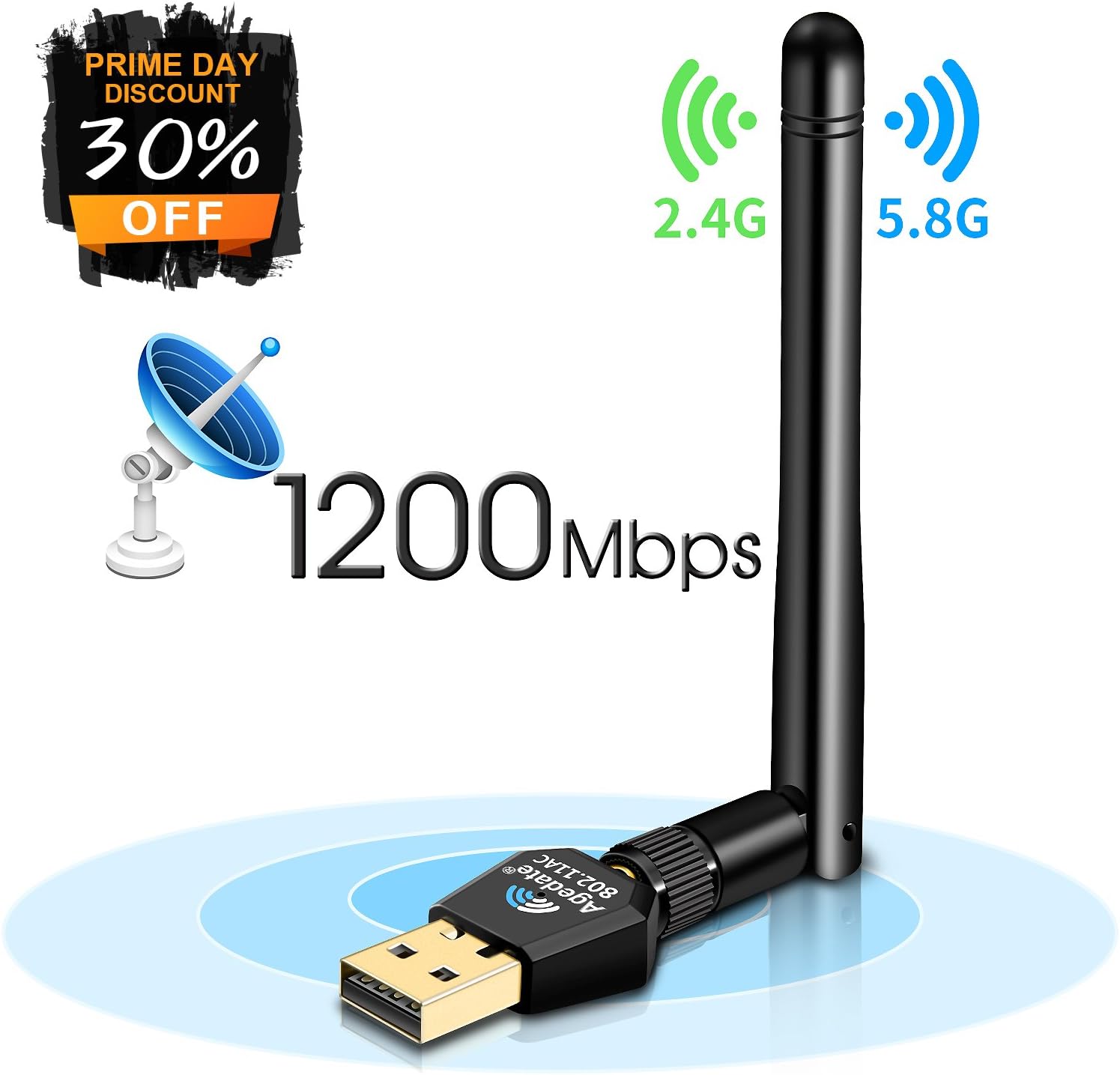 1200Mbps Wireless USB Wifi Adapter, Wifi Network Adapter for PC/Desktop, Dual Band (2.4G/300Mbps+5.8G/867Mbps) with 5dBi Antenna, Support Win10/8.1/8/7/XP /Mac OS 10.4-10.12 /Linux