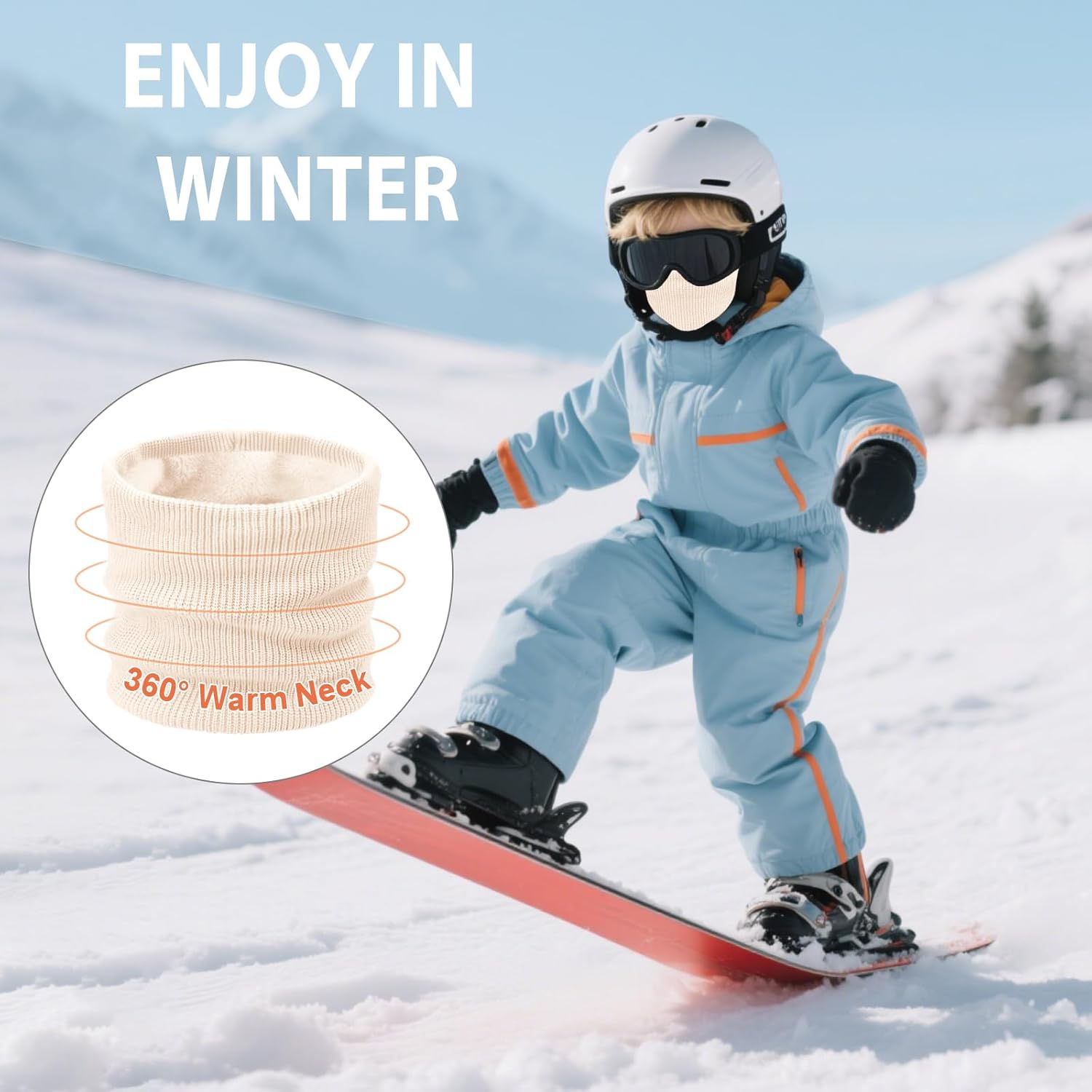 Kids Ski Mask Neck Warmer Winter Neck Gaiter Boys Girls Warm Thermal Fleece Lined Knitted Scarf for Cold Weather - Image 2