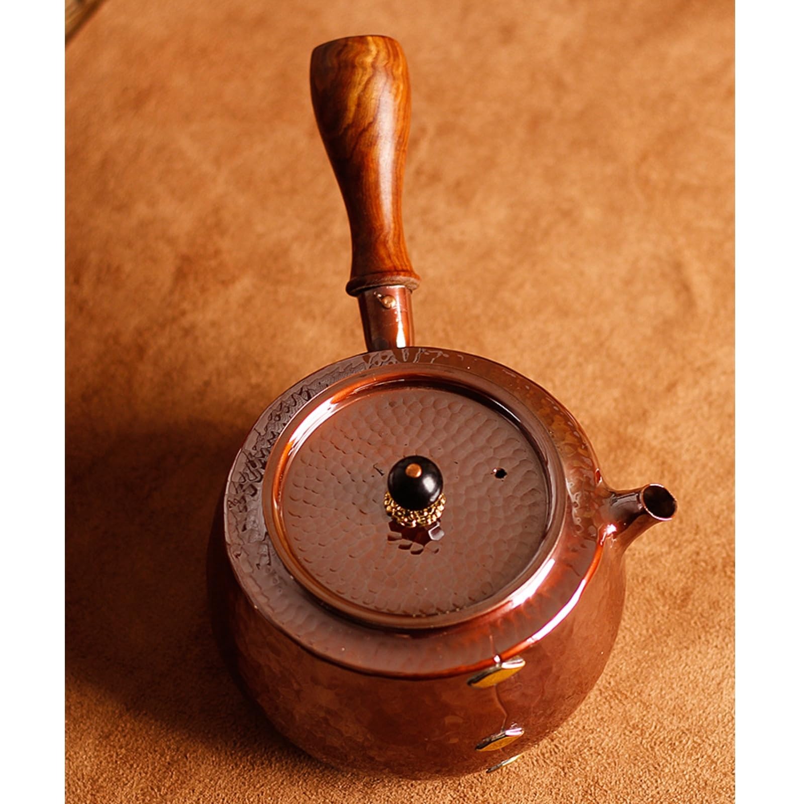 Tetera Cobre Resistente Al Óxido Tetera con Tapa Tradicional Hervidor para Aficionados Al Té, Oficina, Tetera De Cobre Con Mango Lateral Y Diseño De Parche Envejecido