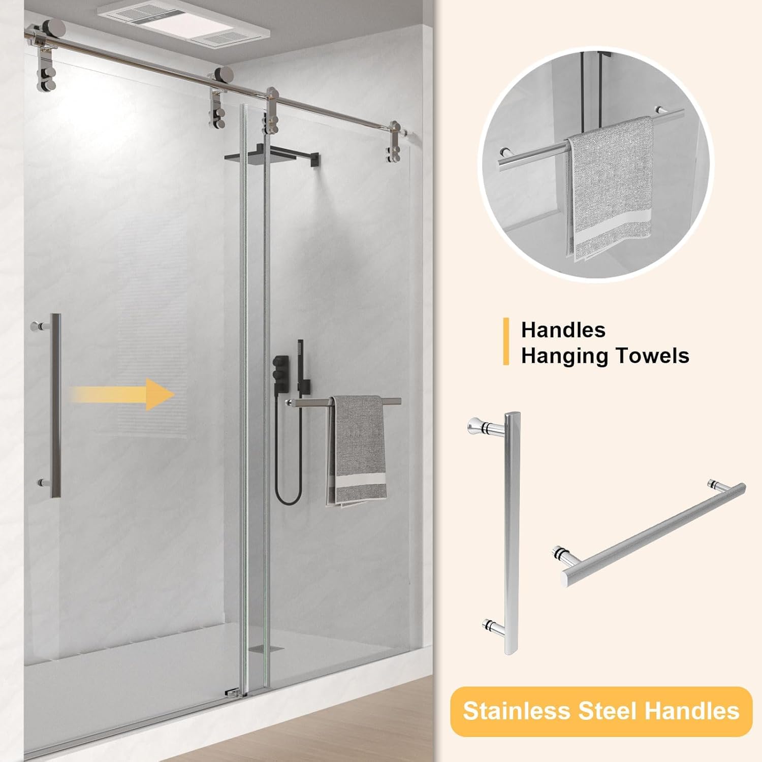 Gotland Frameless Shower Door 56-60" W x 76" H, Bathroom Sliding Glass Shower Door with 5/16" (8mm) Clear SGCC Tempered Glass Stainless Steel Hardware for Walk-in Shower