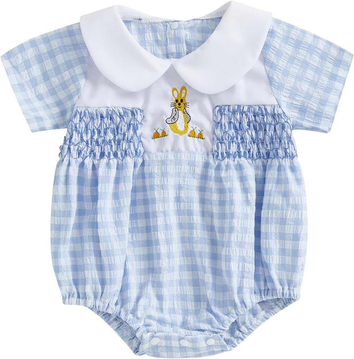 Bagilaanoe Infant Baby Boy Girl Easter Outfit Clothes Bunny Plaid Short Sleeve Romper Jumpsuit Bodysuit