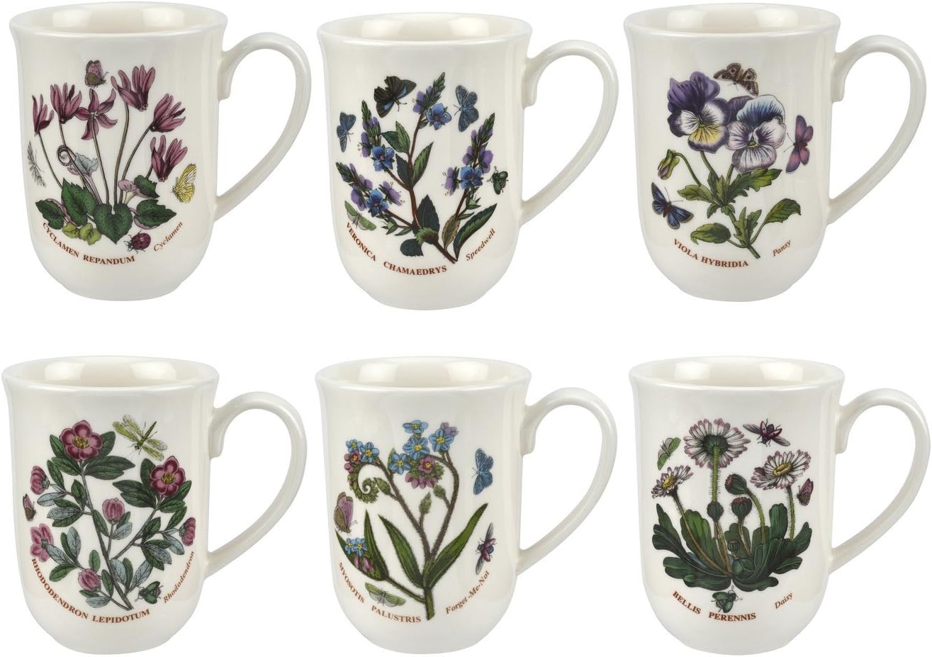 Portmeirion Botanic Garden 11.5oz Beaker Mugs - Set of 6 | Assorted Tulip Motif | Fine Earthenware | Chip Resistant Glaze | Dishwasher, Microwave, Freezer, Oven Safe